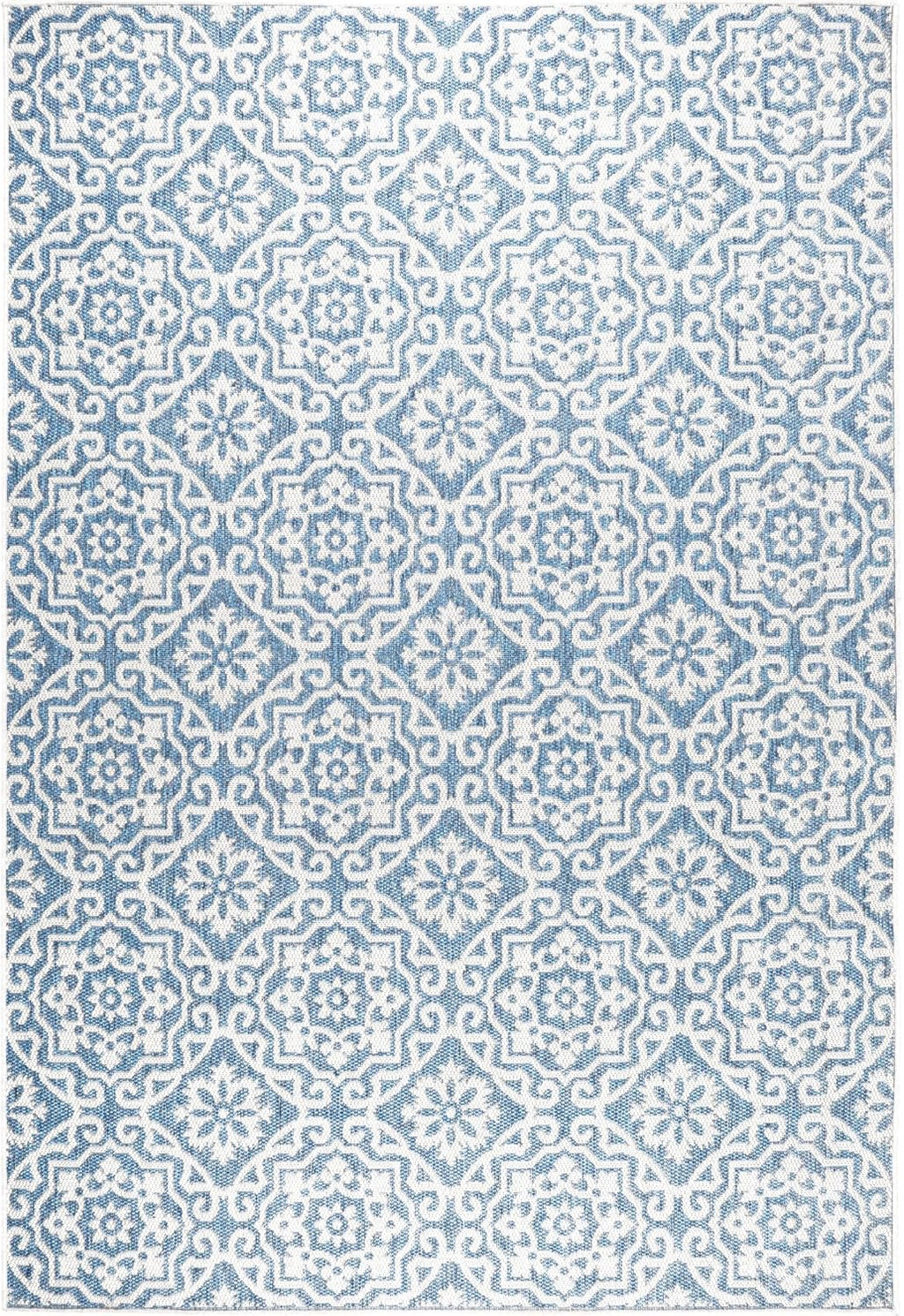 Nicole Miller New York Patio Country Julia Transitional Geometric Indoor/Outdoor Area Rug, Blue/Grey, 7'9"x10'2"