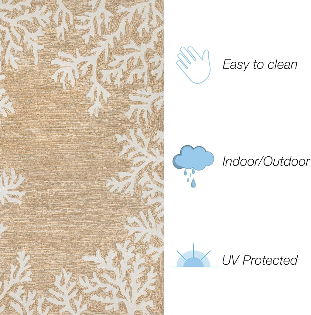 Liora Manne Capri Indoor/Outdoor Handmade Synthetic Blend Durable Area Rug - Traditional Border Coastal Beach Accent (Coral Border Neutral) (8'3" x 11'6")