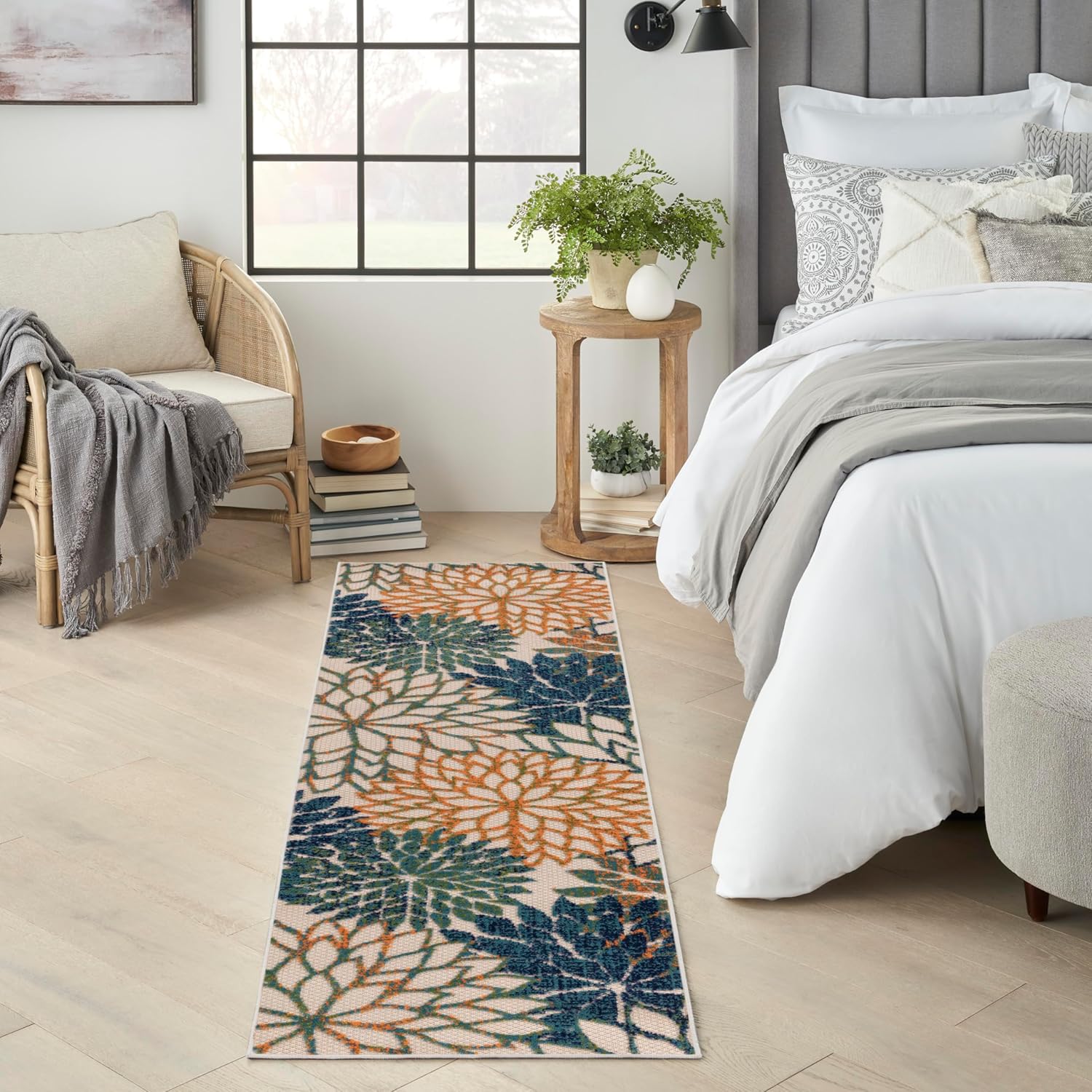Nourison Home Aloha Indoor/Outdoor Blue Green 2'3" x 8' Area Rug, Easy Cleaning, Non Shedding, Bed Room, Living Room, Dining Room, Backyard, Deck, Patio (2x8)