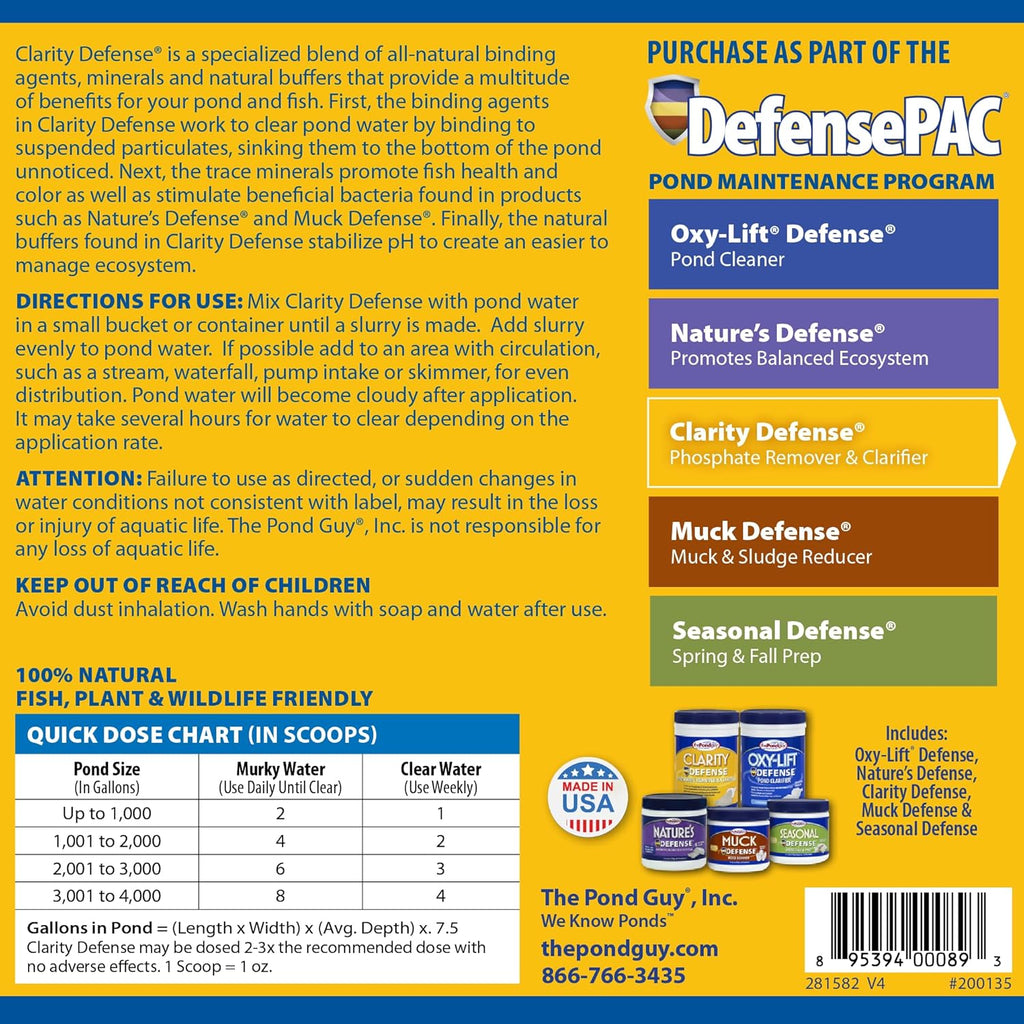 The Pond Guy Clarity Defense Water Garden Flocculant, Clear Cloudy Water, Stimulate Beneficial Microbe Growth, Fish, Plant & Animal Safe, 8 lbs