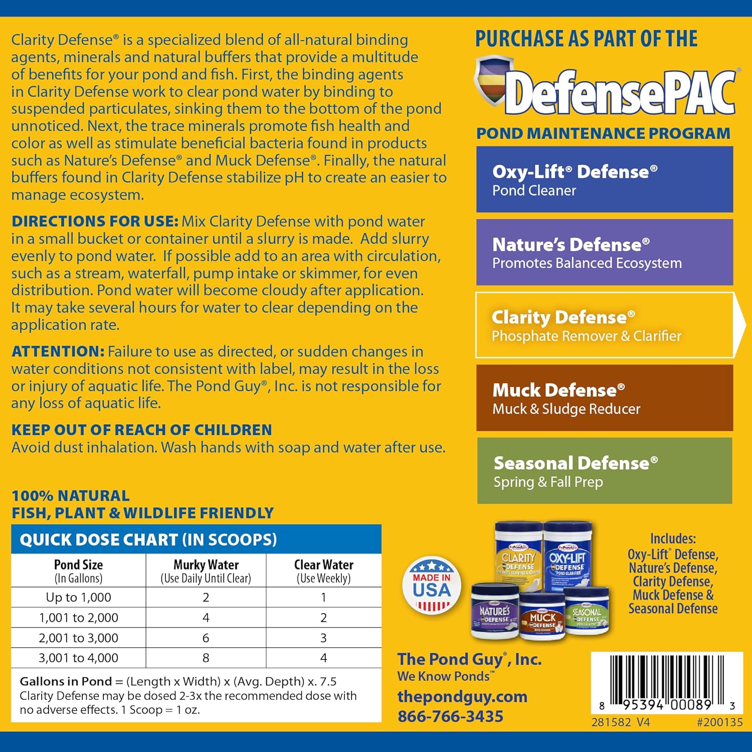 The Pond Guy Clarity Defense Water Garden Flocculant, Clear Cloudy Water, Stimulate Beneficial Microbe Growth, Fish, Plant & Animal Safe, 8 lbs
