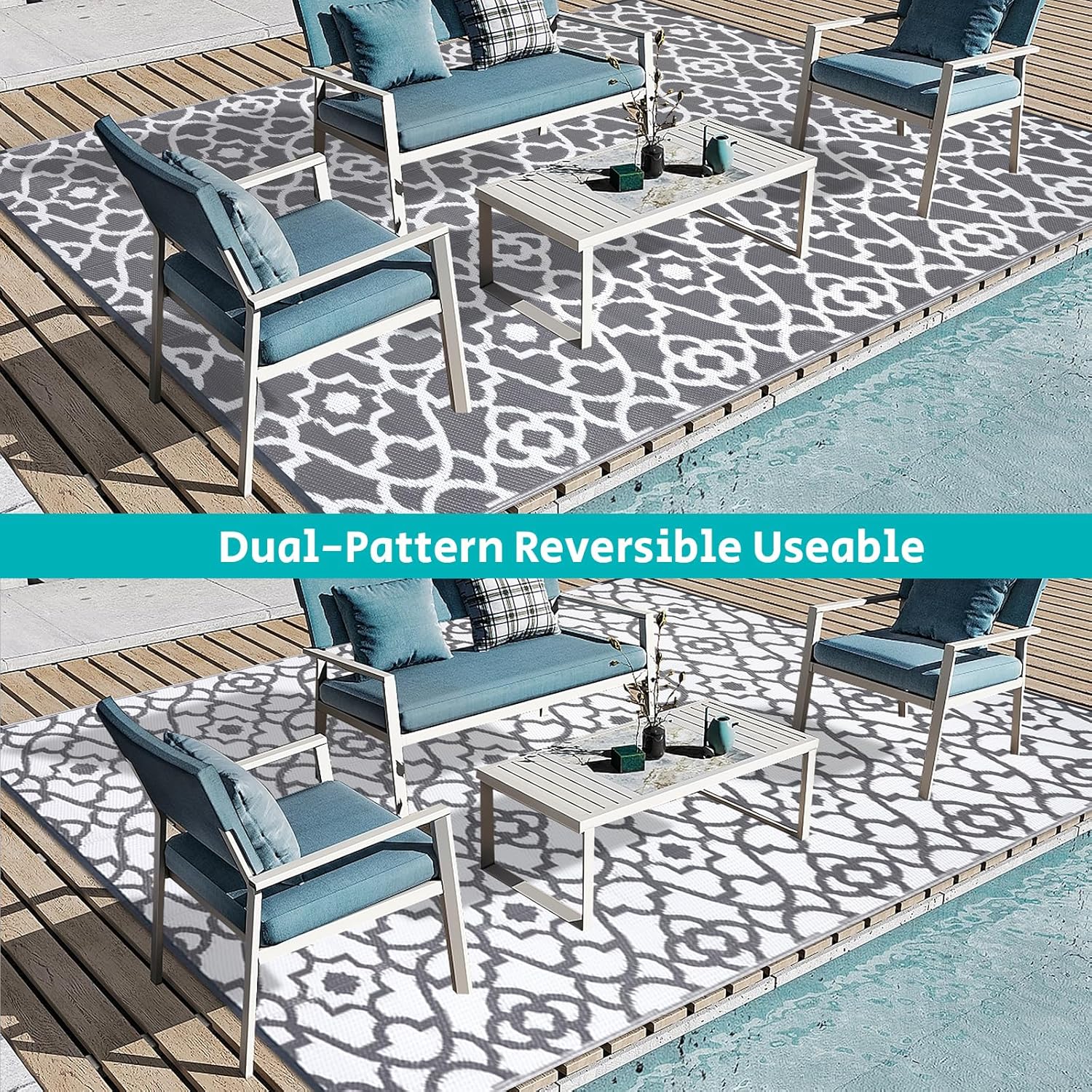 HEBE Outdoor Rug Waterproof 9x12, Plastic Straw Rug Camping Rug, Reversible Outdoor Patio Rugs RV Mat Clearance, Indoor Outside Floor Carpet for Porch,Deck,Camper,Balcony,Backyard