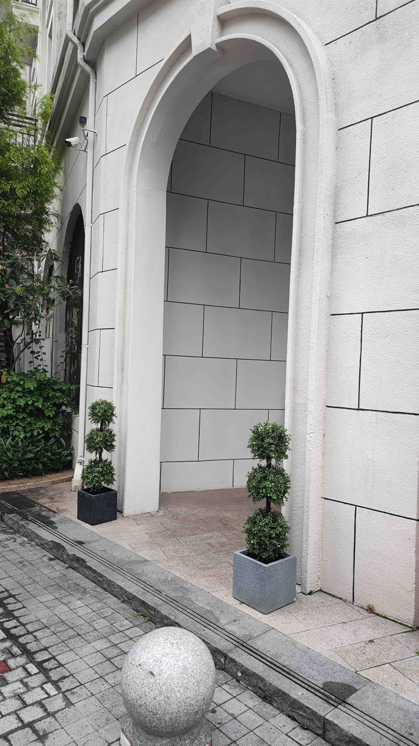 38''T Artificial Boxwood Topiary Triple Ball Outdoor Potted Plants Anti-UV Front Door Decor 2Pack