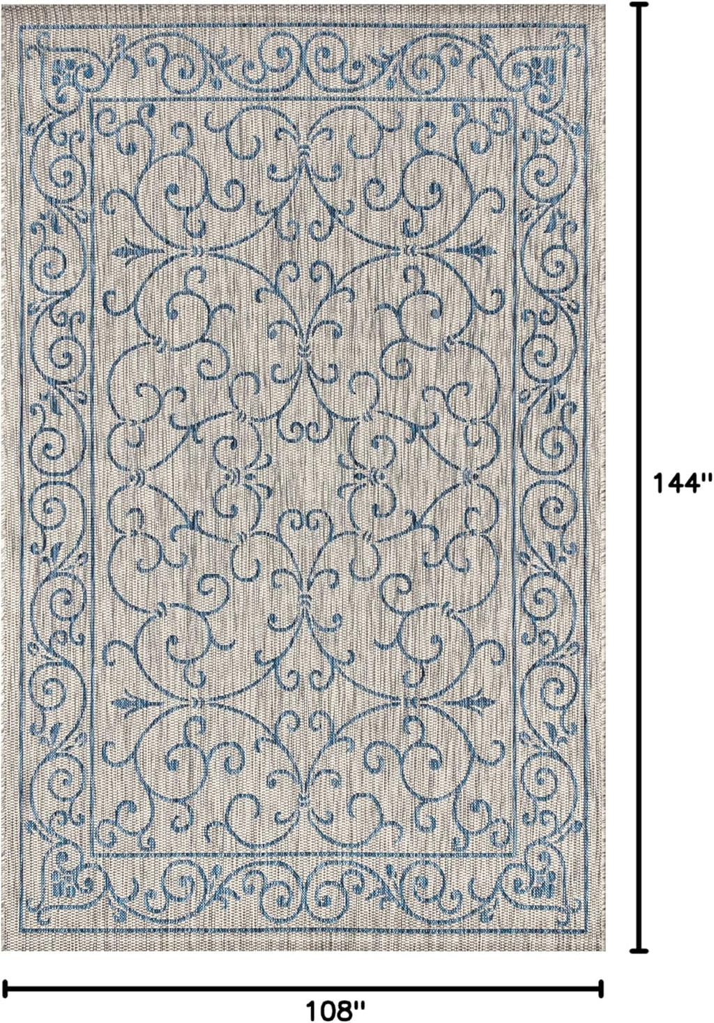 JONATHAN Y SMB106C-9 Charleston Vintage Filigree Textured Weave Indoor Outdoor Area Rug Classic Coastal Easy Cleaning Bedroom Kitchen Backyard Patio Non Shedding, 9 X 12, Gray/Navy