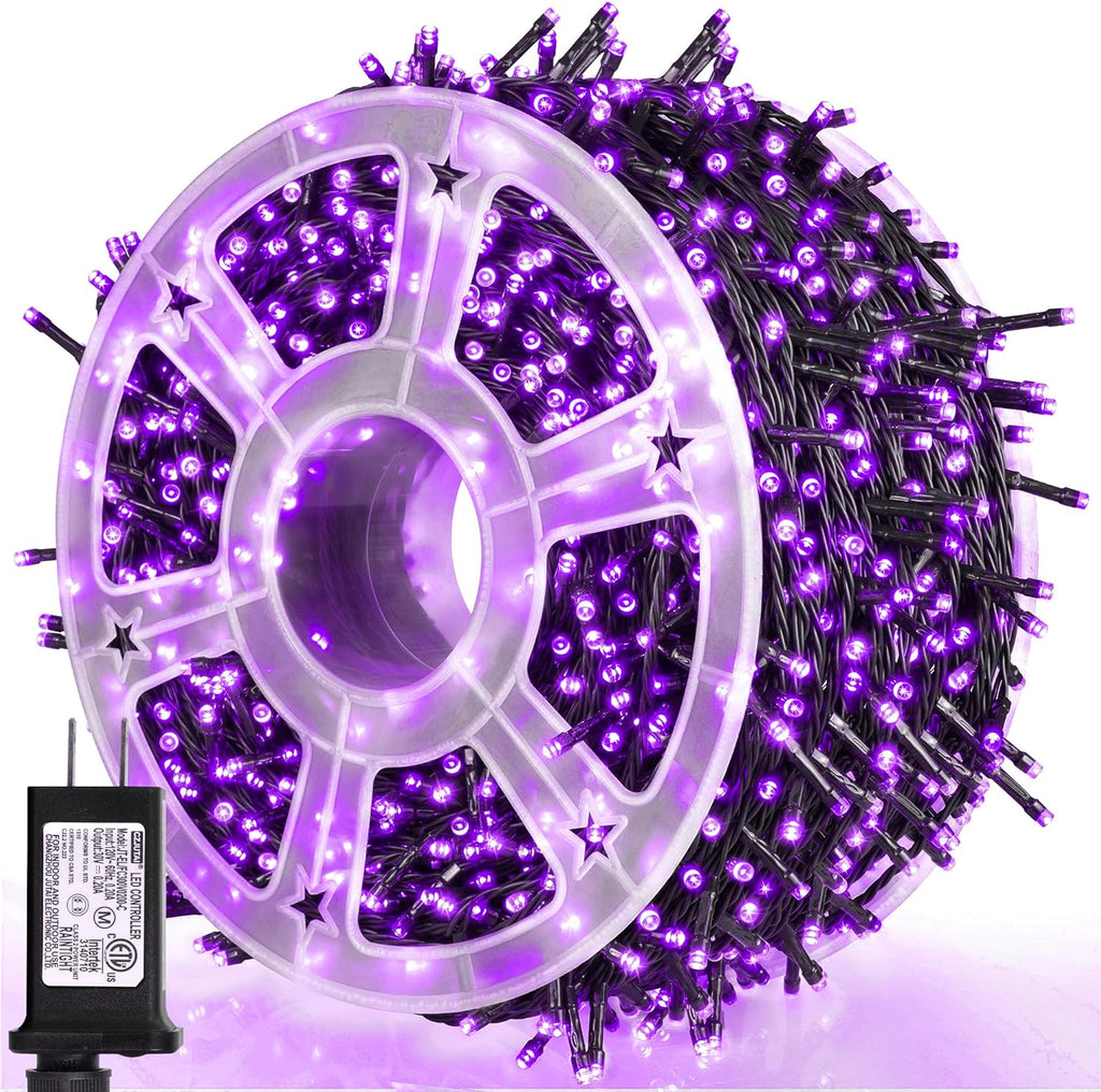weillsnow 164FT 500 LED Purple Christmas Lights, 8 Modes Waterproof Plug in String Lights for Halloween Christmas Indoor Outdoor Yard Party Wedding Garden Home Decorations (Purple, 164FT)