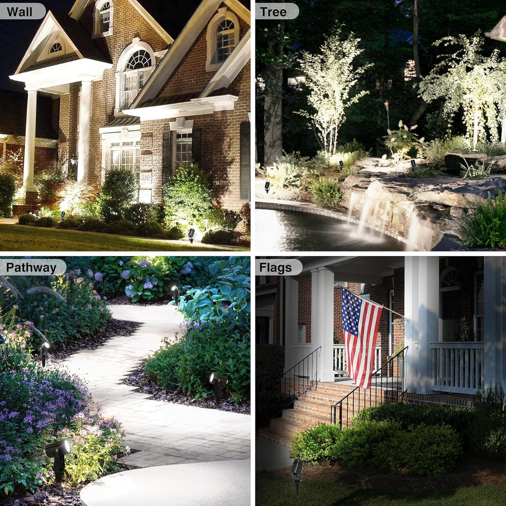 Solar Spot Lights Outdoor, Solar Landscape Spotlights IP65 Waterproof 9.8ft Cable, Auto On/Off Outdoor Wall Lights for Garden Yard Driveway Porch Walkway Pool (6000K White 2 Pack)