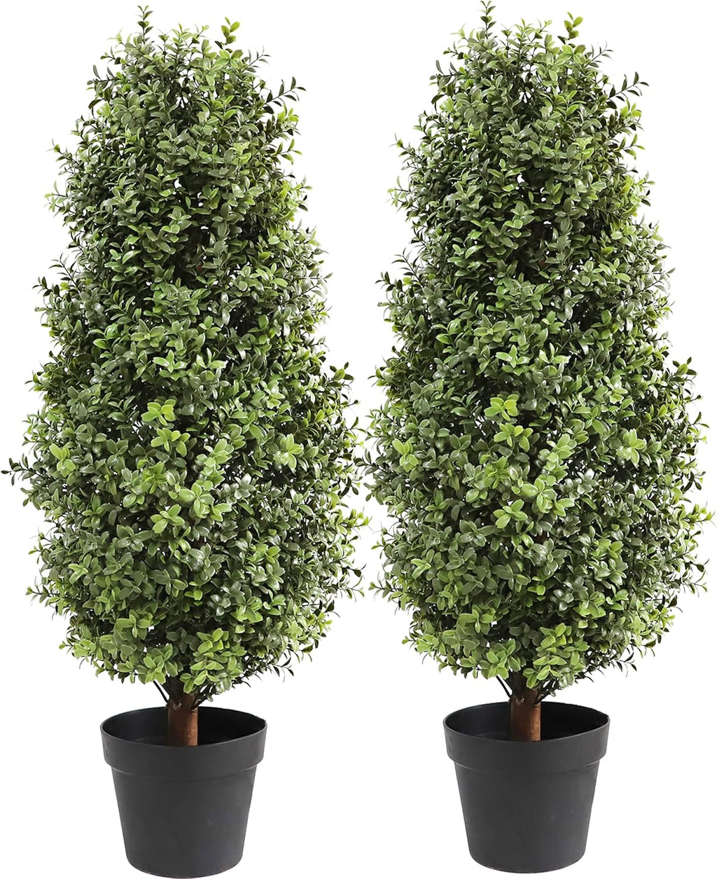 35inch Artificial Topiary Boxwood Tree, Faux Plants Outdoor 2 Packs Fake Bushes Faux Shrub, Artificial Topiary for Outdoors for Home Decor Indoor Front Porch