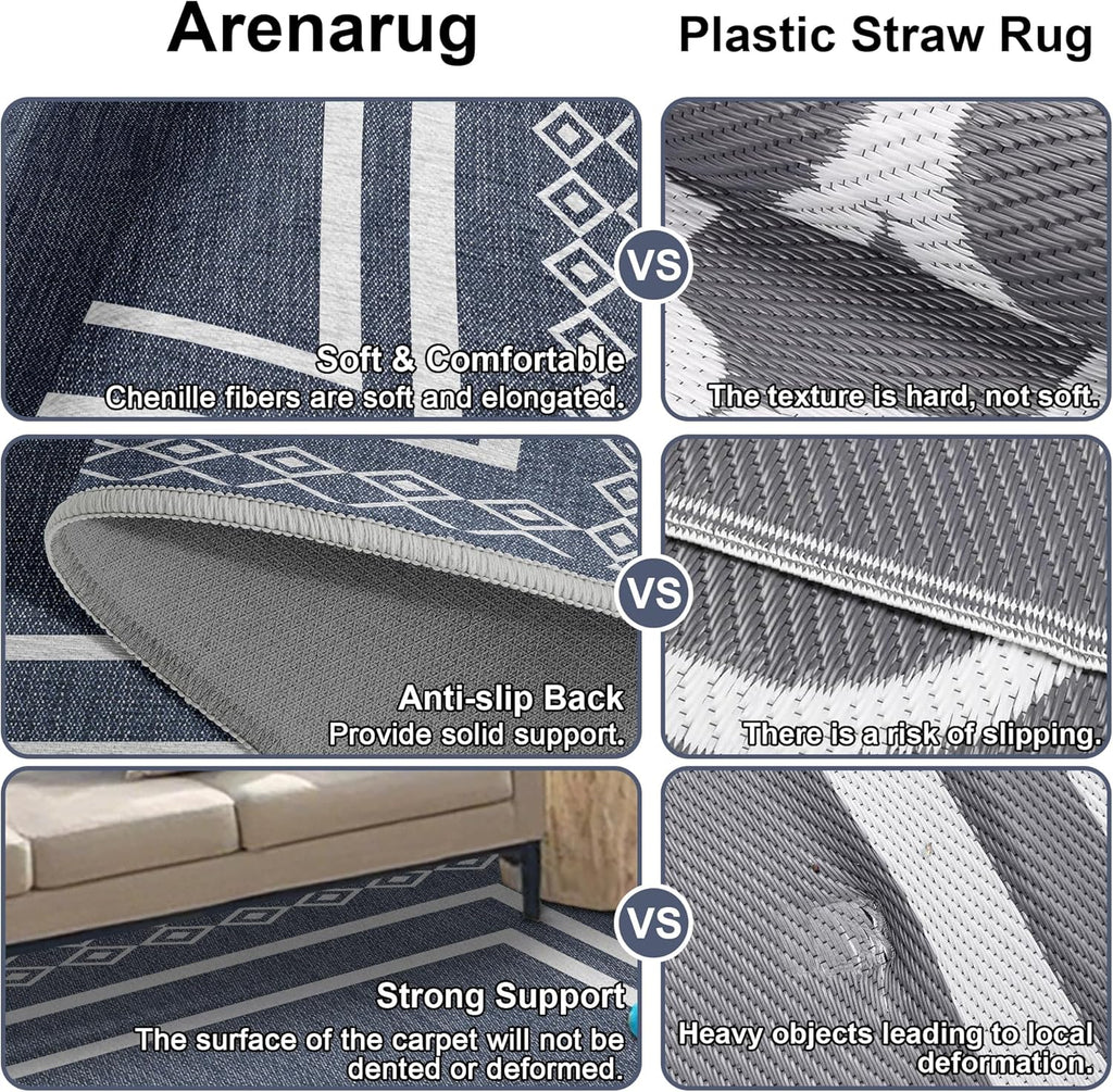 Outdoor Patio Rug, Outside Rectangular Carpet, Moroccan Geometric Rugs, Washable Large Indoor Outdoor Rug 6x9 Mats for RV, Picnic, Backyard, Deck, Balcony, Porch, Beach