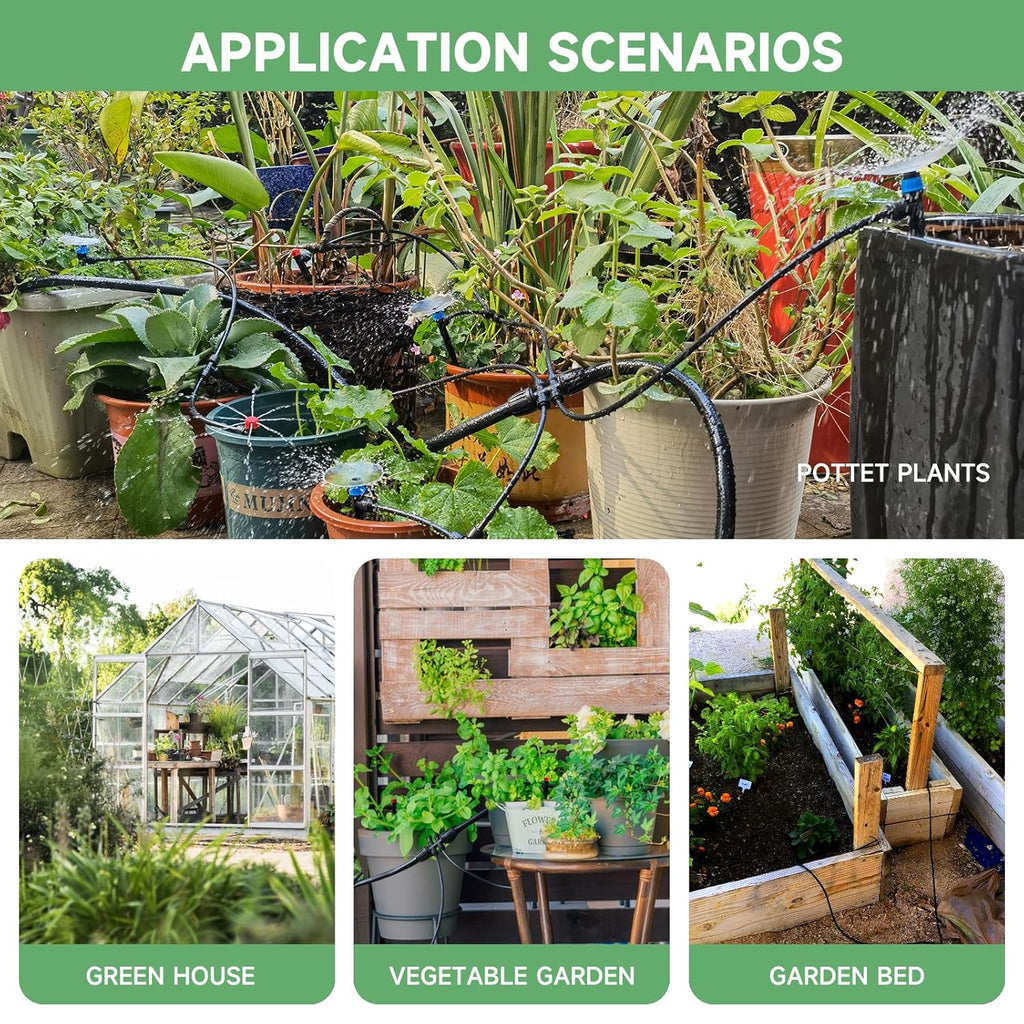 Quick-Connect 200FT Drip Irrigation System Kit, Automatic Garden Plant Watering System for Greenhouse, Yard, Lawn, with 1/2 inch 1/4 inch Irrigation Tubing Hose and Accessories