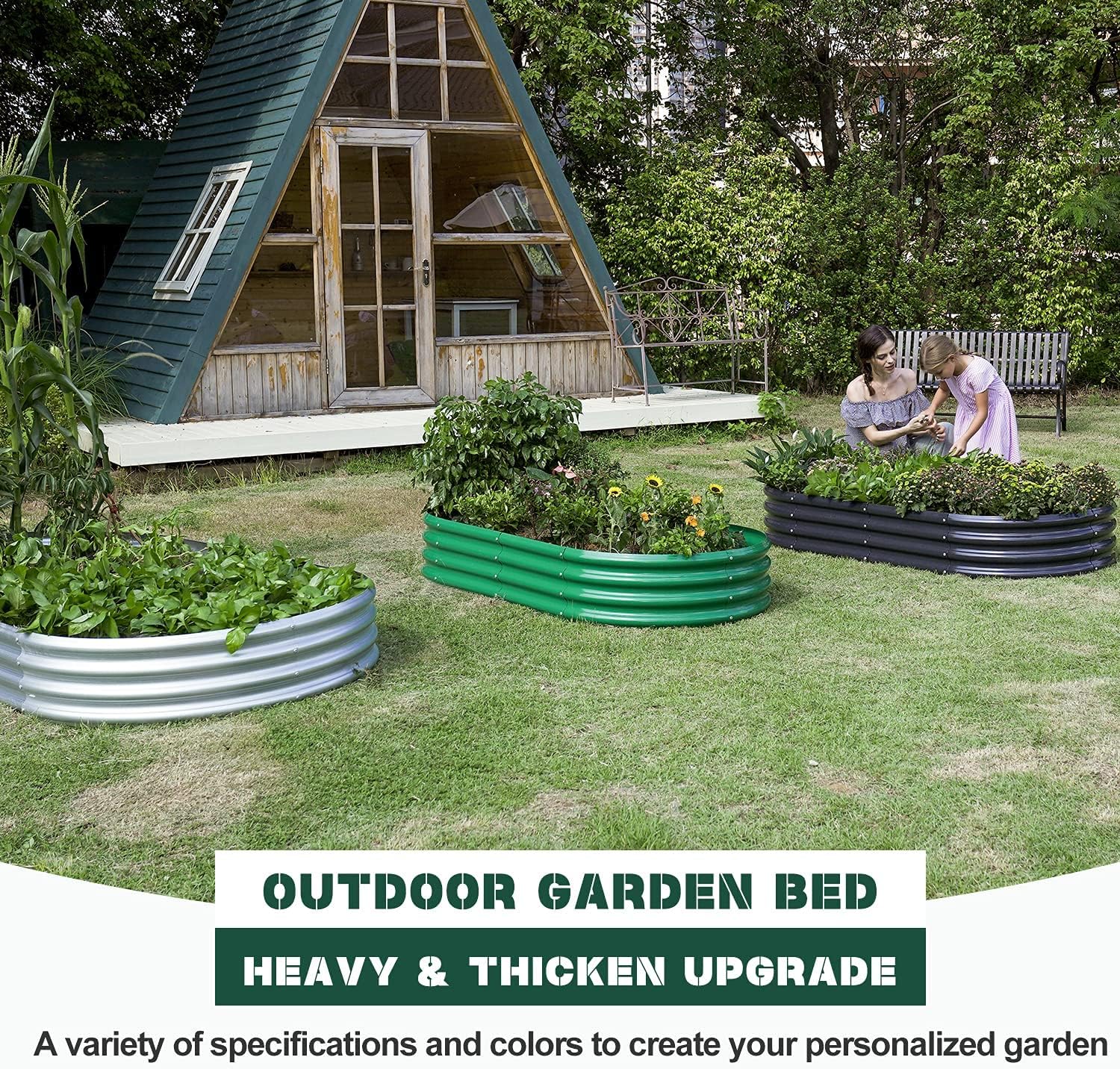 Land Guard 2Pcs Galvanized Raised Garden Bed Kit, 7.5×3×1ft Galvanized Planter Raised Garden Boxes Outdoor, Oval Large Metal Raised Garden Beds for Vegetables………