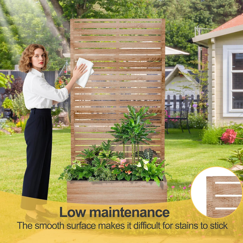 Raised Garden Bed with Trellis and Wheels,73"x47"x16" Metal Raised Garden Bed,Wood Finish Metal Planter with Climbing Trellis for Vines & Vegetables