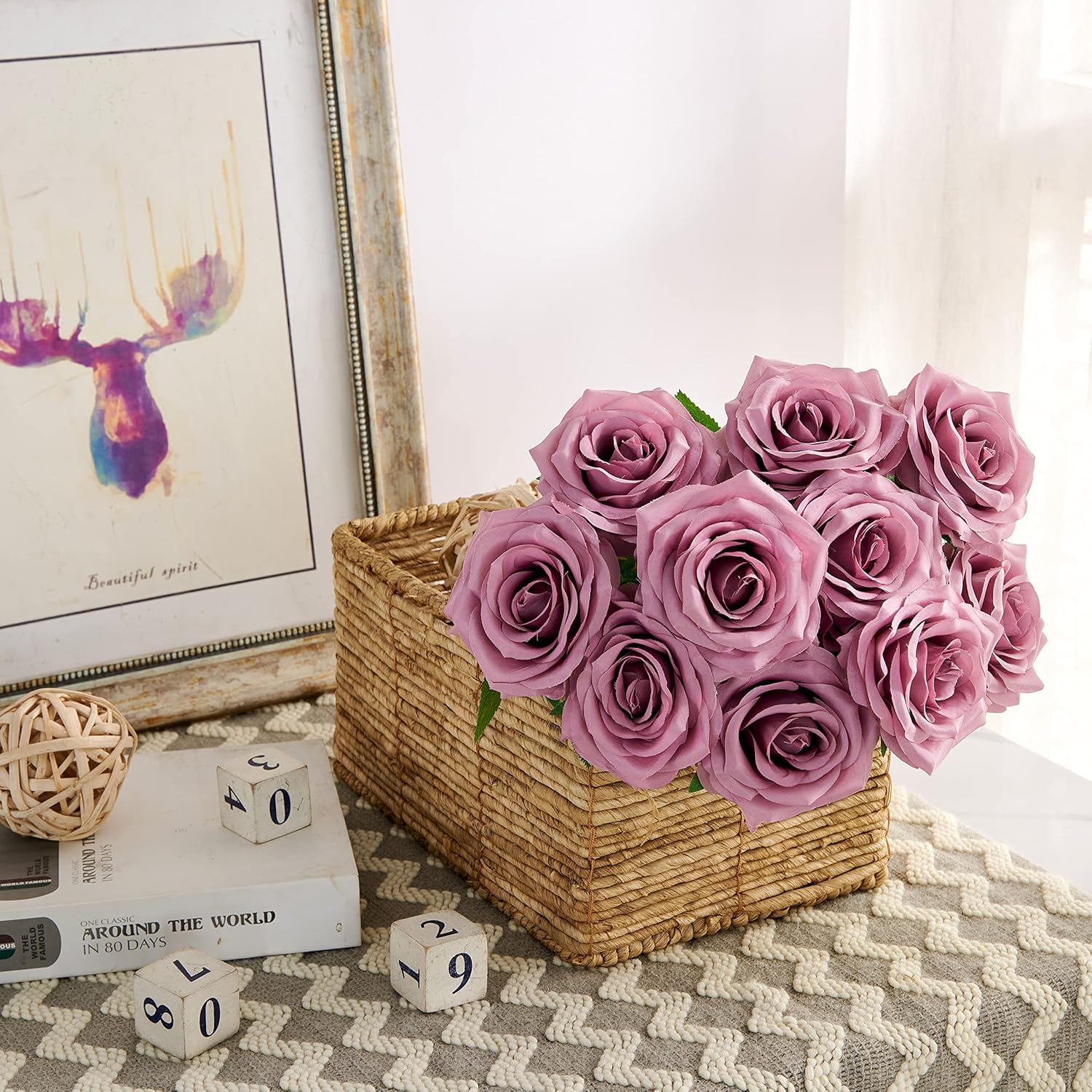 Artificial Rose 10pcs Open Flower Bouquet Faux Rose Stems for Wedding Arrangement, Bridal Bouquet, Centerpiece, Fake Faux Silk Flowers (Mauve)