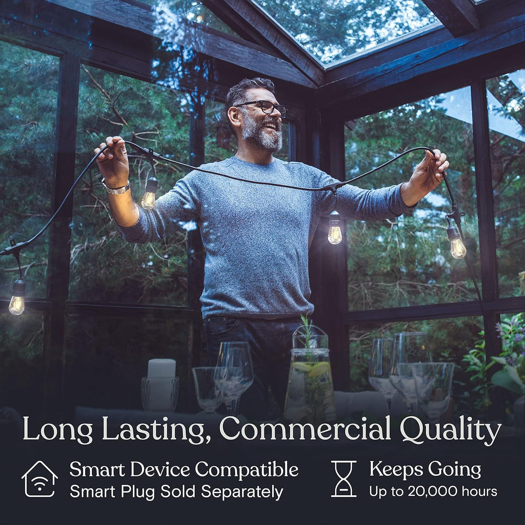 Brightech Ambience Pro LED String Lights - 24 Ft Commercial Grade Patio Lighting Outdoor Waterproof - 7 Heavy Duty Porch Lights for Outside, Christmas, Backyard - 1W Vintage Edison Bulbs, Dimmable