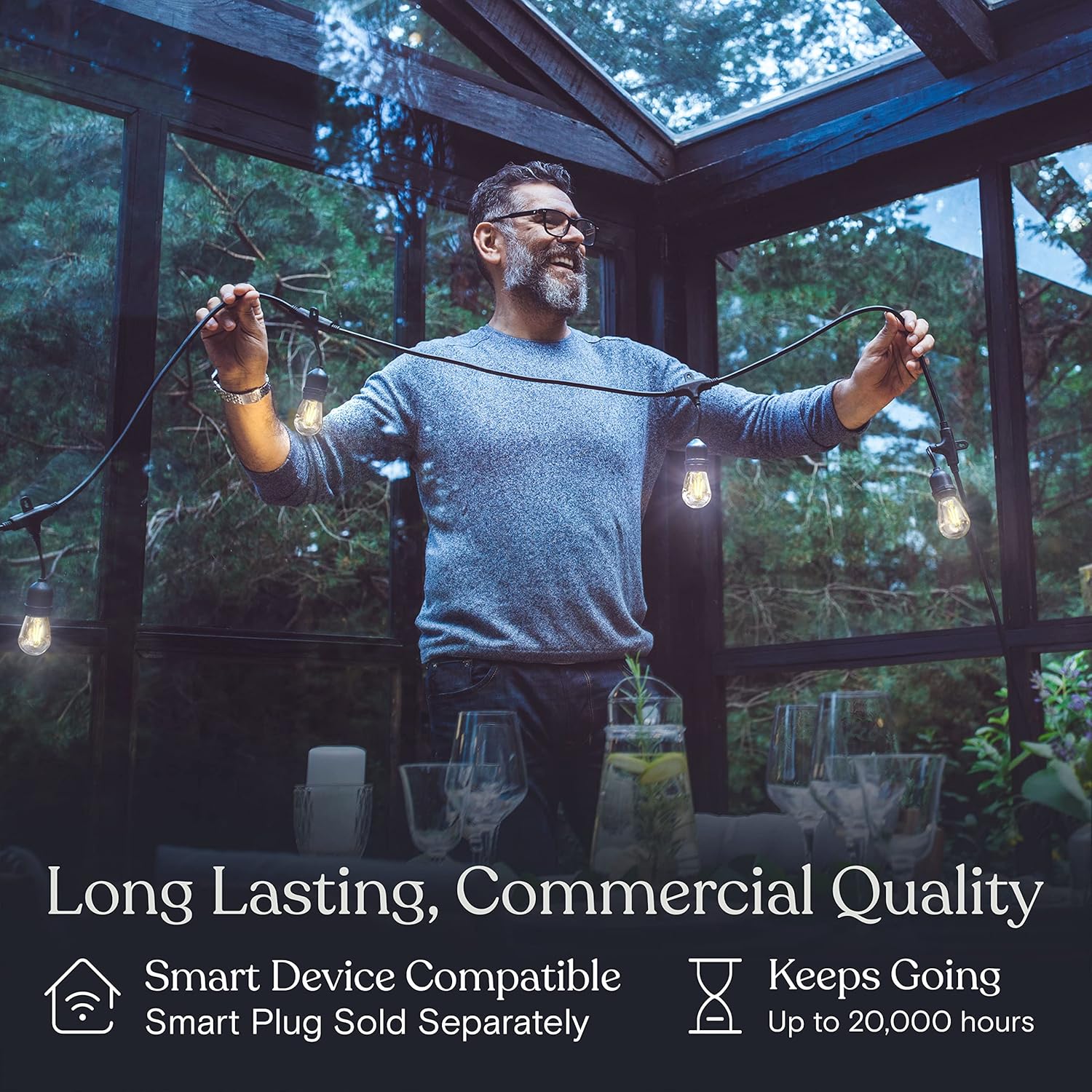 Brightech Ambience Pro LED String Lights - 24 Ft Commercial Grade Patio Lighting Outdoor Waterproof - 7 Heavy Duty Porch Lights for Outside, Christmas, Backyard - 1W Vintage Edison Bulbs, Dimmable