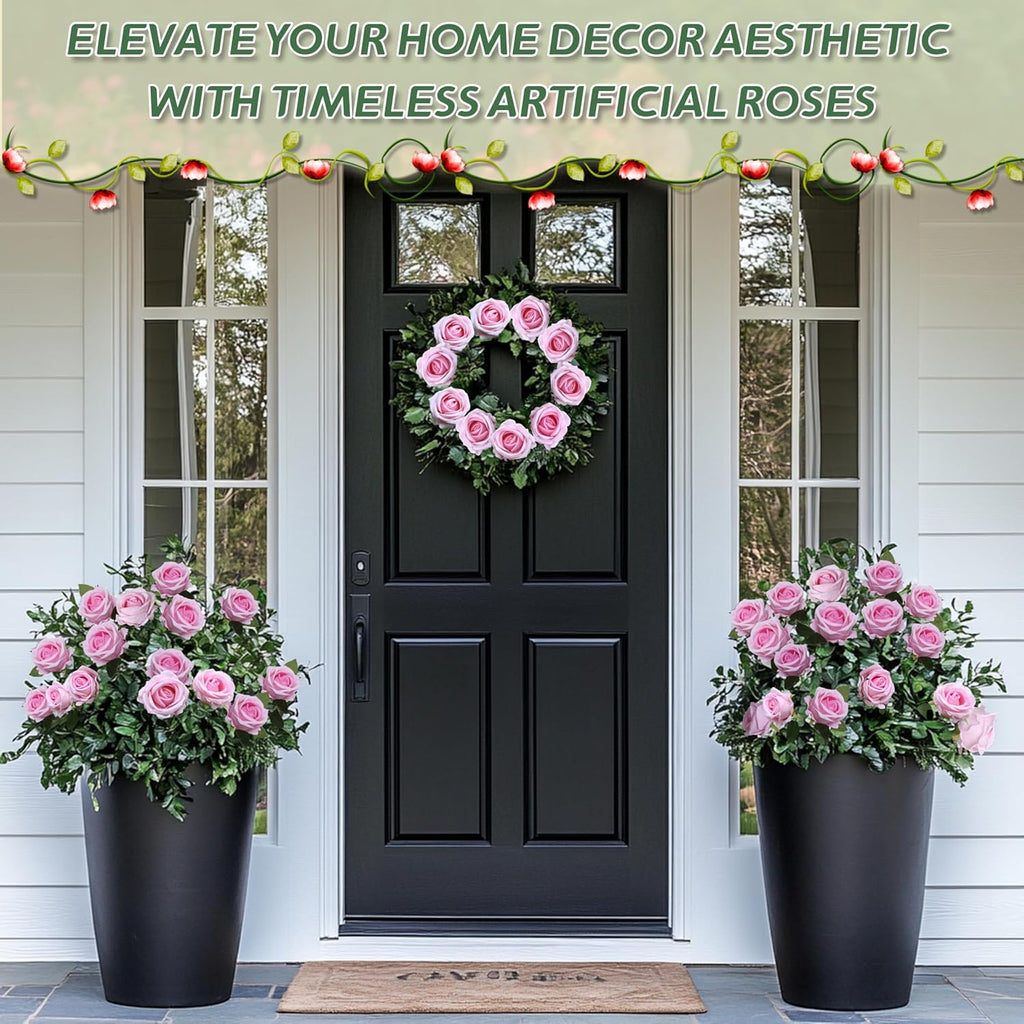 50 PCS Fake Pink Roses, Artificial Flowers Bulk Realistic Silk Faux Rose with Stems for Wedding Decoration Bridal Bouquet Birthday Celebrations DIY Floral Arrangement Home Decor