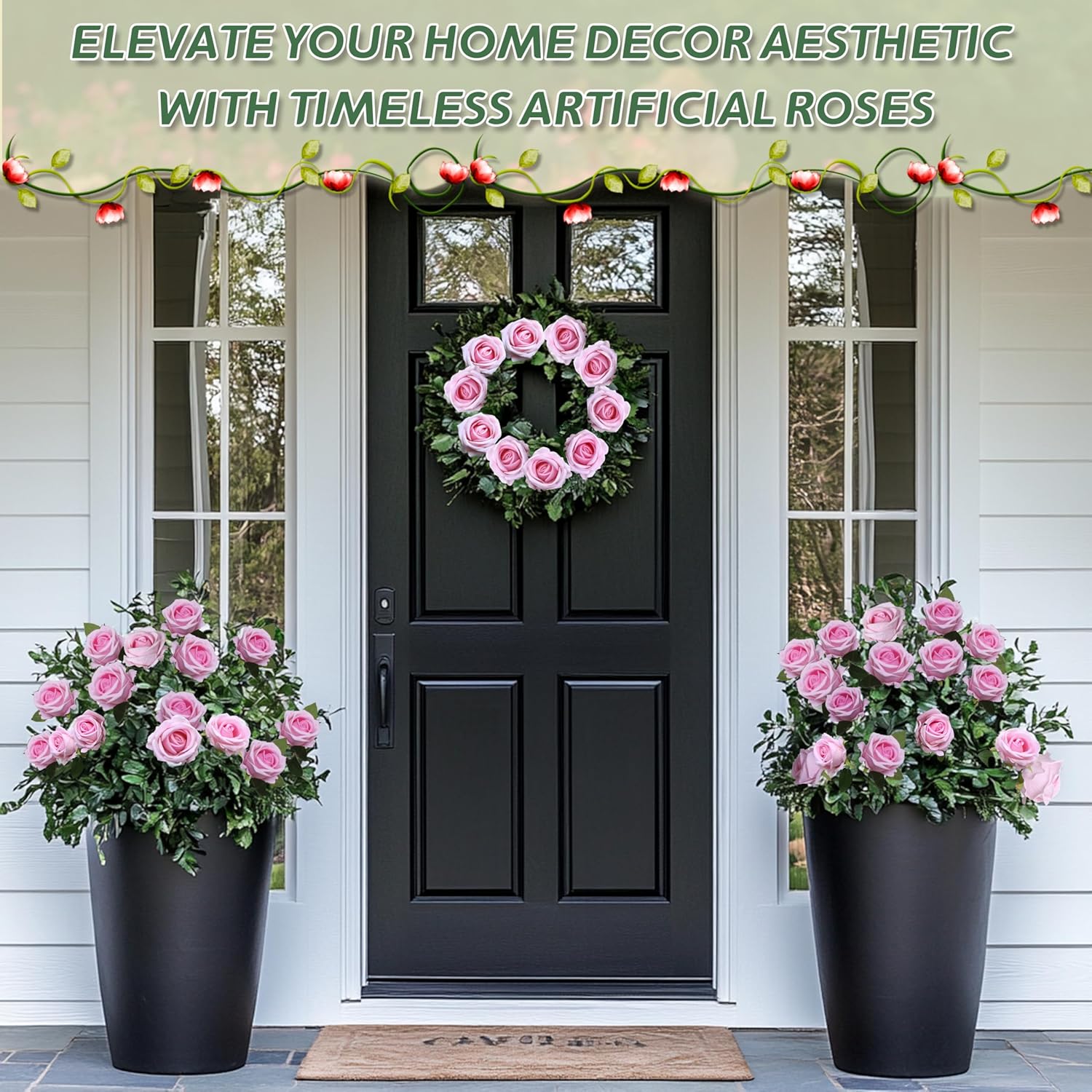 50 PCS Fake Pink Roses, Artificial Flowers Bulk Realistic Silk Faux Rose with Stems for Wedding Decoration Bridal Bouquet Birthday Celebrations DIY Floral Arrangement Home Decor