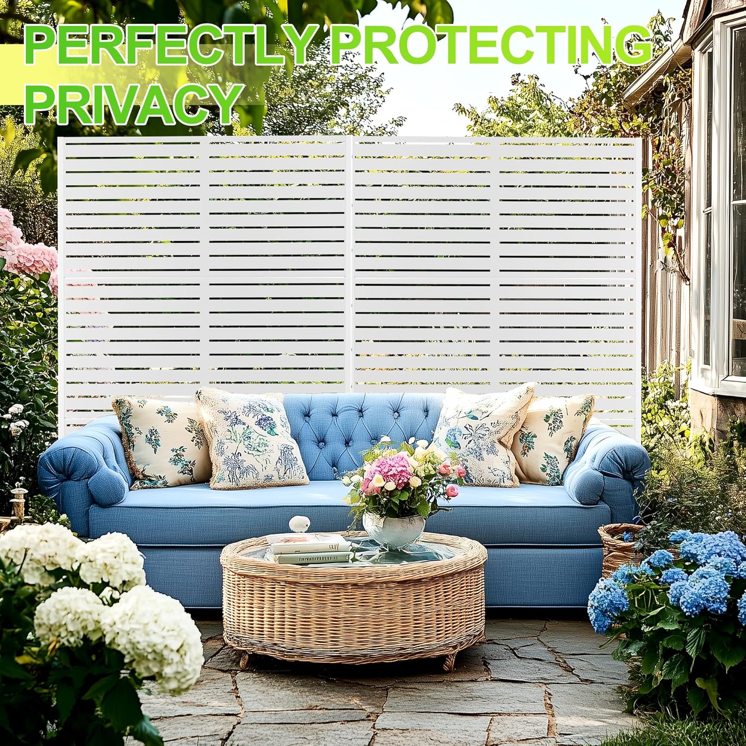 Outdoor Privacy Screen,72" H×47" W Metal Privacy Screen, Freestanding Privacy Fence Panels for Patio