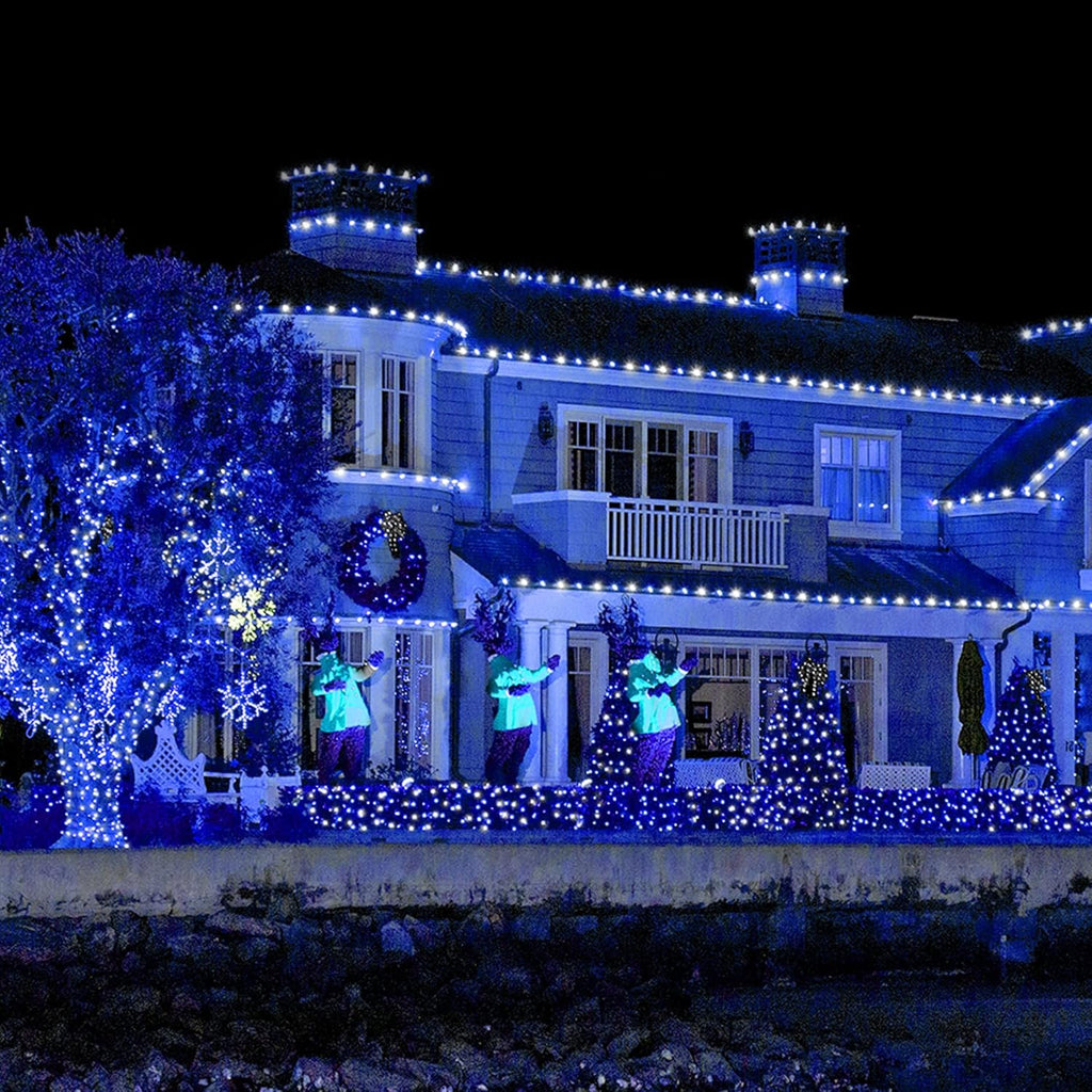 weillsnow Outdoor Christmas Decoration,66 FT 200 LED String Lights with Timer Memory Function,Plug in Waterproof Fairy Lights for Indoor Outdoor Home Room Garden Christmas Party Decor(Blue&White)