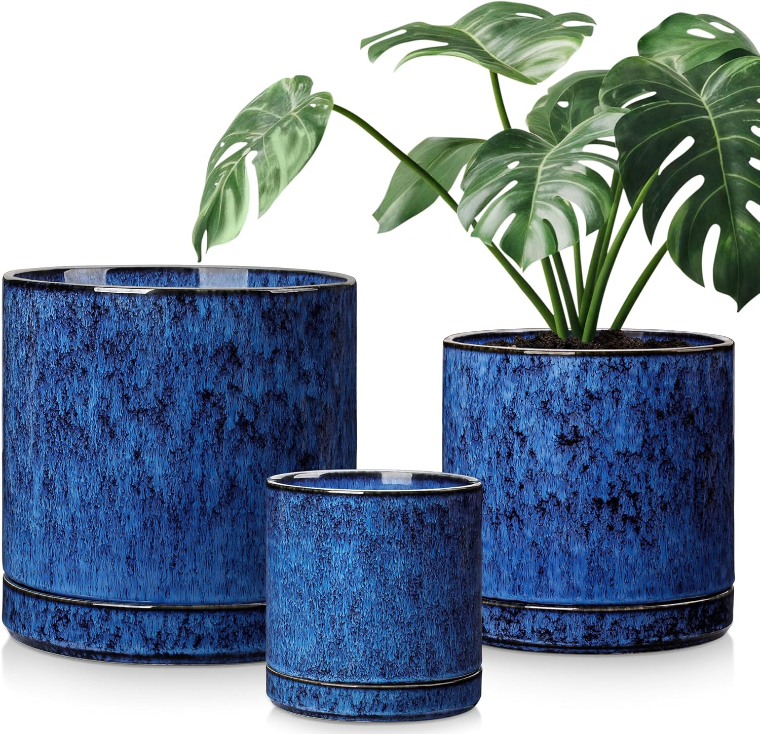 vancasso Ceramic Planters, Plant Pots for Indoor Plants, 6.25+8.25+10.25 Inch Ceramic Pots for Plants, Flower Pots with Drainage Holes (Blue, 6.25+8.25+10.25 Inch)