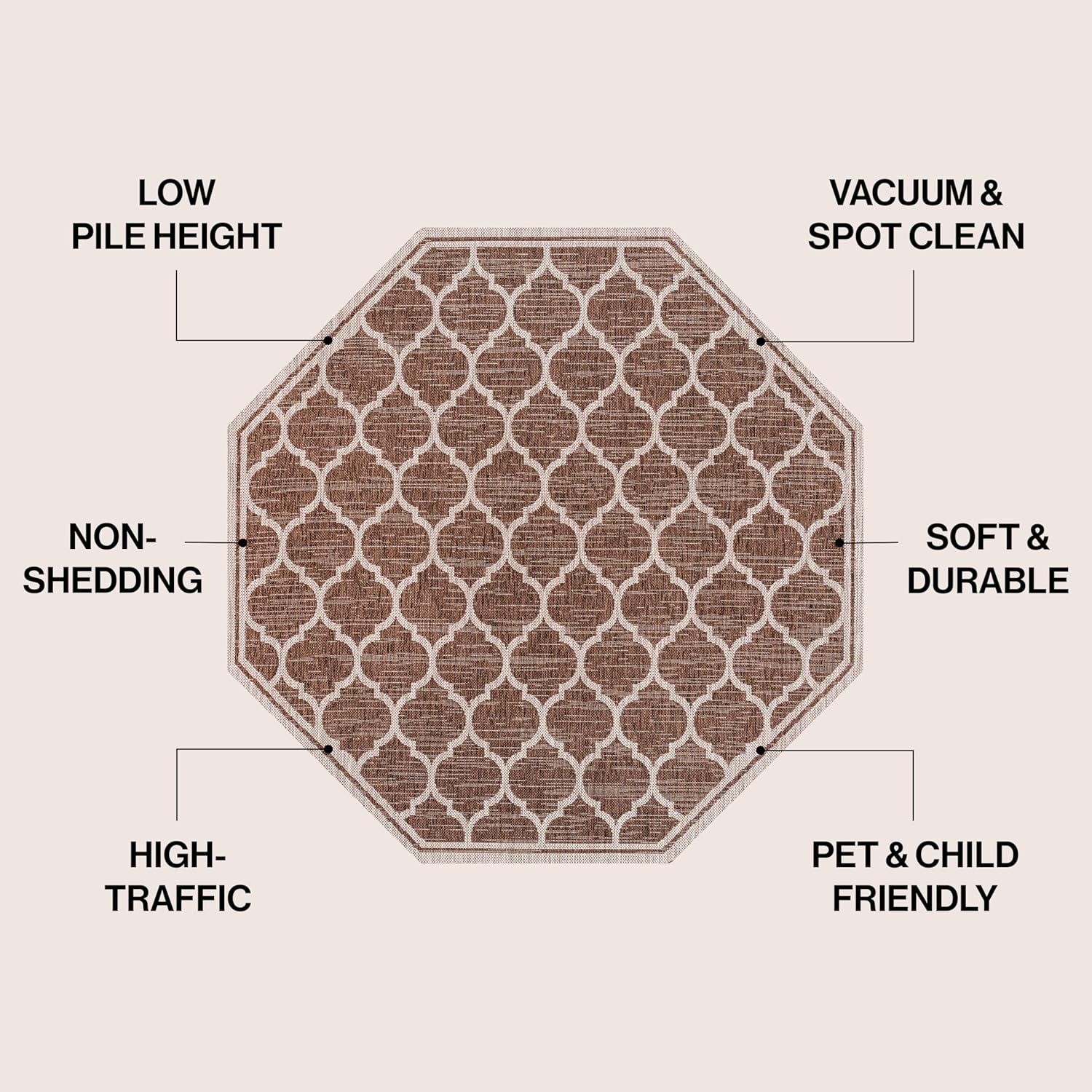 Eyely BMS109B-8TGN Trebol Moroccan Trellis Textured Weave Espresso/Taupe 8' Octagon Indoor/Outdoor Area Rug, Espresso/Taupe, 8' Octagon, Indoor/Outdoor, Area Rug