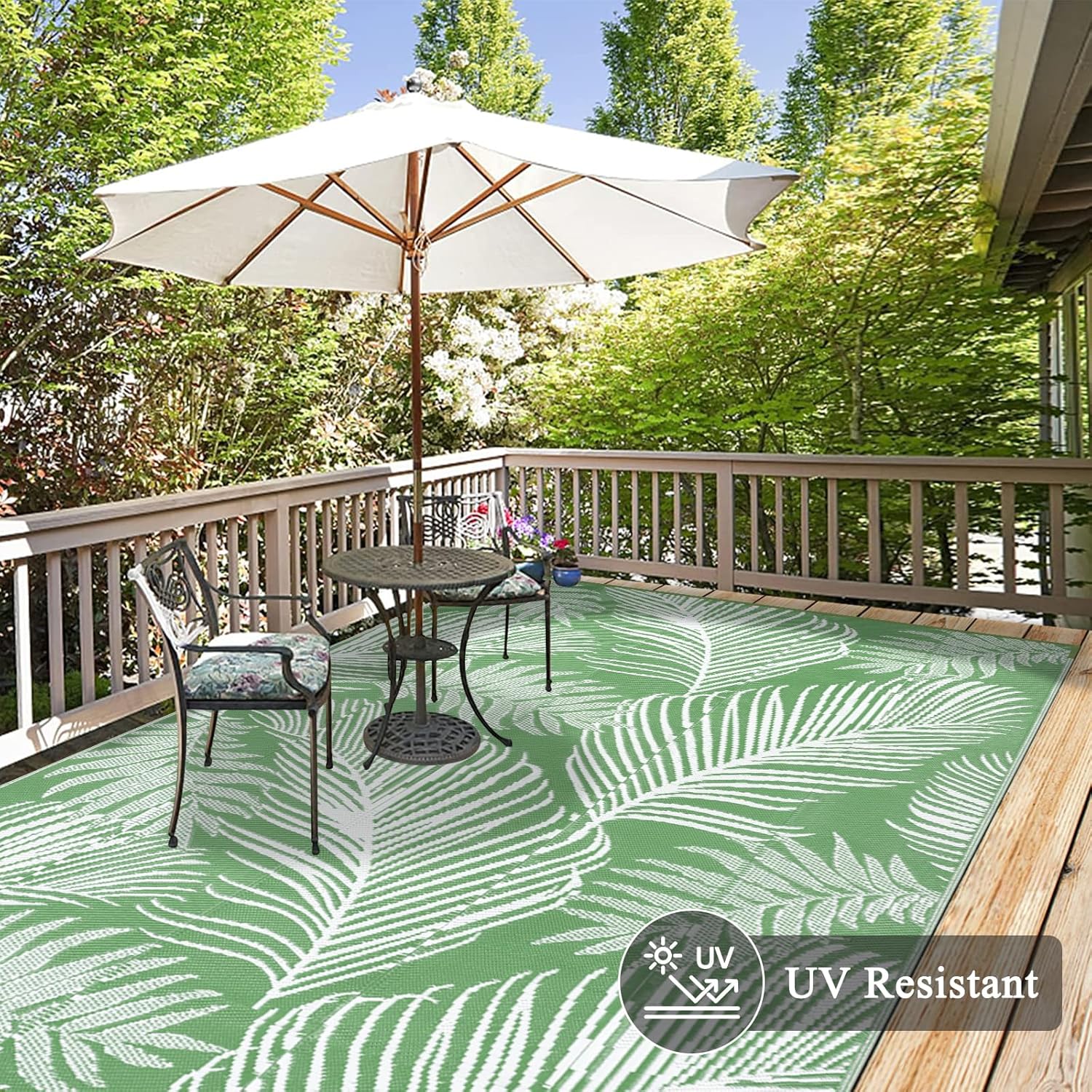 Pauwer Waterproof Outdoor Rug 6x9, Reversible Plastic Straw Patio Camping Rug, Indoor Outdoor RV Mat Carpet for Deck, Camper, Porch, Balcony, Backyard, Picnic, Leaf Green