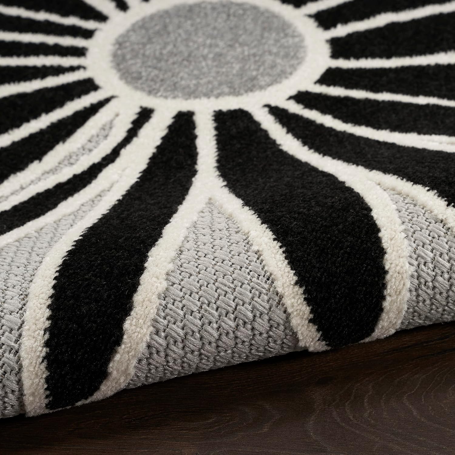 Nourison Home Aloha Indoor/Outdoor Black White 2'8" x 4' Area Rug, Easy Cleaning, Non Shedding, Bed Room, Living Room, Dining Room, Backyard, Deck, Patio (3x4)