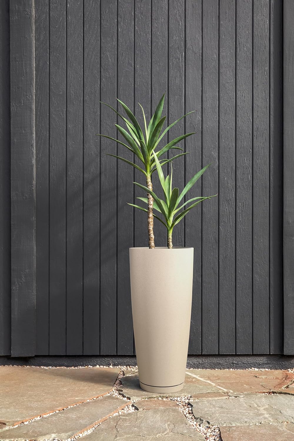 Veradek Vega Round Tall Planter Pots for Indoor/Outdoor Use | Made from Plastic - Stone Mix with Drainage Holes | Perfect for Small to Large Succulent Plants, Flowers, Modern Interior Plants