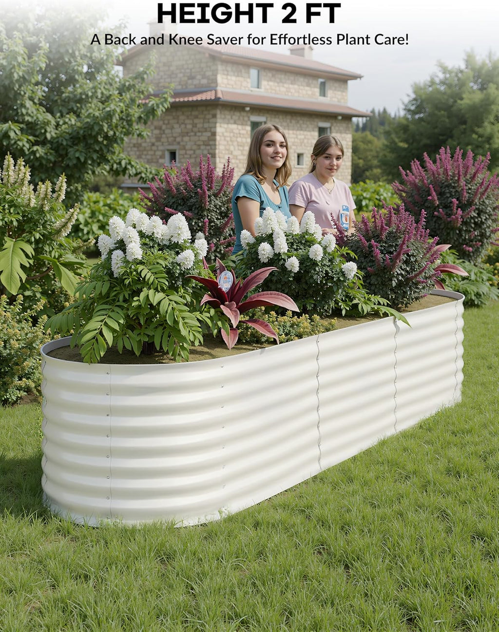 2 Pcs Raised Garden Beds Outdoor 8x2x2 ft - Galvanized Steel Planter Box for Vegetables, Flowers, Rust-Resistant Garden Box, Easy Assembly Raised Beds, Durable Planters for Outdoor Plants, Beige