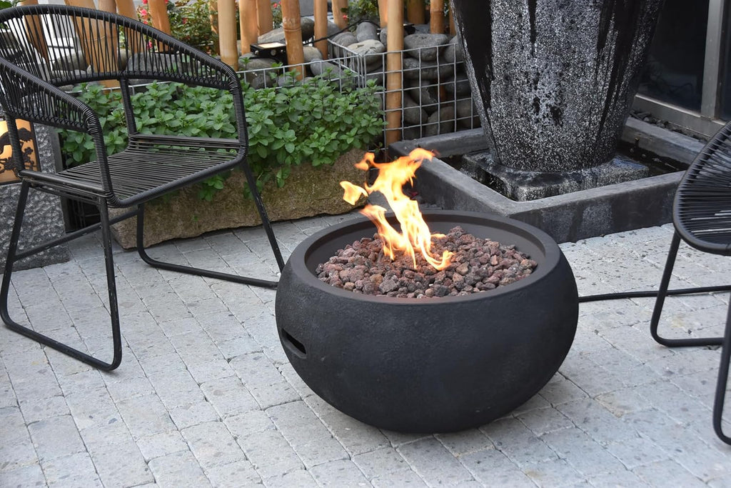 AMS Fireplace | Modeno York Package | Black Natural Gas Fire Pit Table for Outside Patio Bundle with SS Burner Lid | Free Ice Bucket