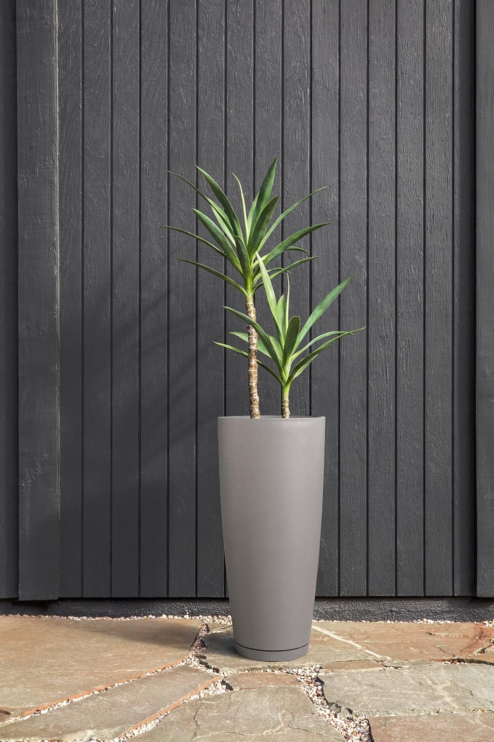 Veradek Vega Round Tall Planter Pots for Indoor/Outdoor Use | Made from Plastic - Stone Mix with Drainage Holes | Perfect for Small to Large Succulent Plants, Flowers, Modern Interior Plants