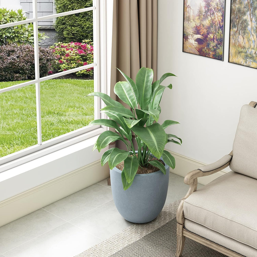 Kante 14 Inch Dia Round Concrete Planter, Indoor Outdoor Large Plant Pot with Drainage Hole and Rubber Plug for Home Patio Garden, Gray