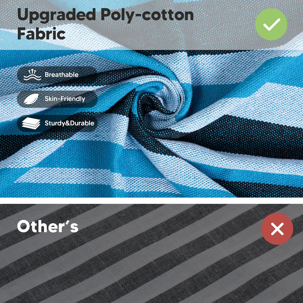 SUNCREAT Hammocks Outdoor Camping Double Hammock, Extra Large 2 Person Hammock for Camping, Blue Stripes