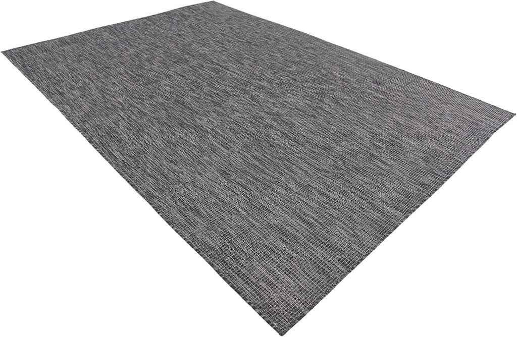Unique Loom Collection Casual Transitional Solid Heathered Indoor/Outdoor Flatweave Area Rug (7' 1" x 10' Rectangle, Black/Ivory)