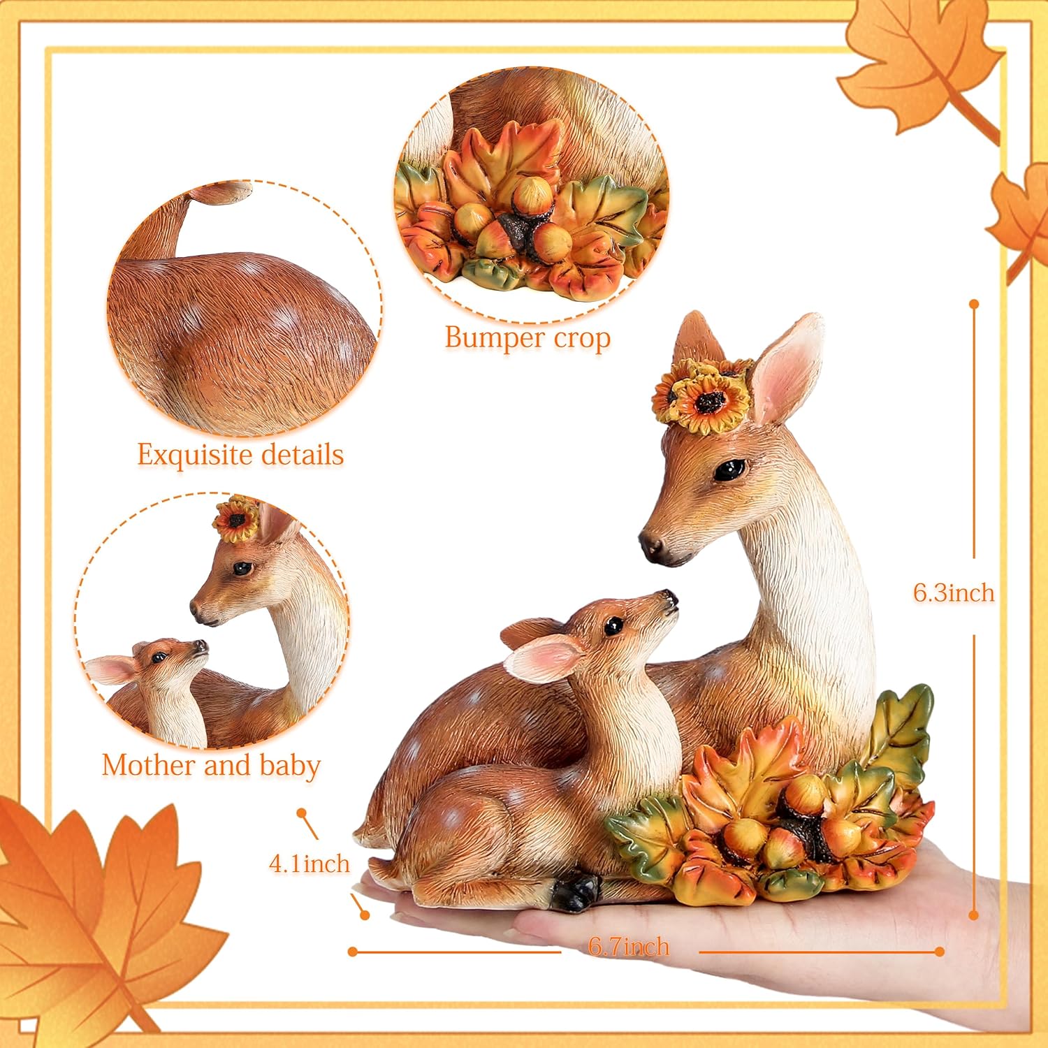 Garden Deer Statue Fall Animals Decor Resin Harvest Mother and Baby Deer Acorn with Maple Leaves Figurines Autumn Thanksgiving Indoor Outdoor Decorations Patio Yard Lawn Ornaments