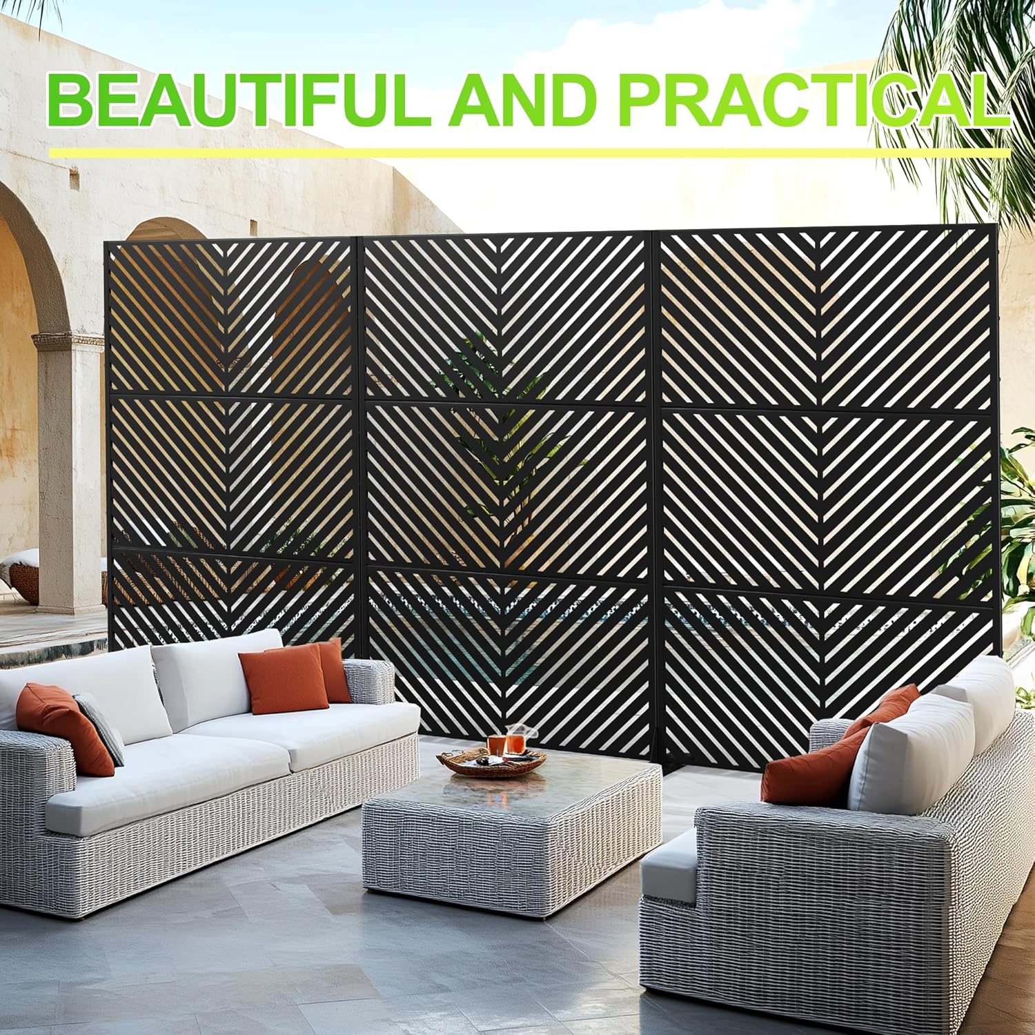 Outdoor Privacy Screen,72" H×47" W Metal Privacy Screen, Freestanding Privacy Fence Panels for Patio