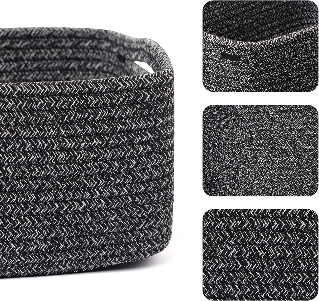 Small Storage Baskets for Organizing | Closet Organizer Bins | Shelf Toy Basket | Woven Rope Baskets | Cube Decorative Box | Shallow Basket | 13x8.5x5.1” | 3 Packs Dark Gray