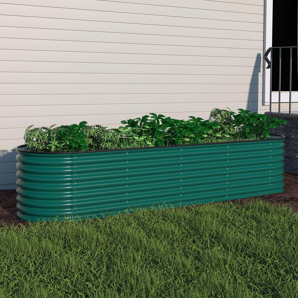 MUPATER Galvanized Raised Garden Bed 8x2x2ft, 9-in-1 Metal Raised Planter Box with Aluminum Support Rods Oval for Outdoor Vegetable Flower, Backyard and Patio, Green