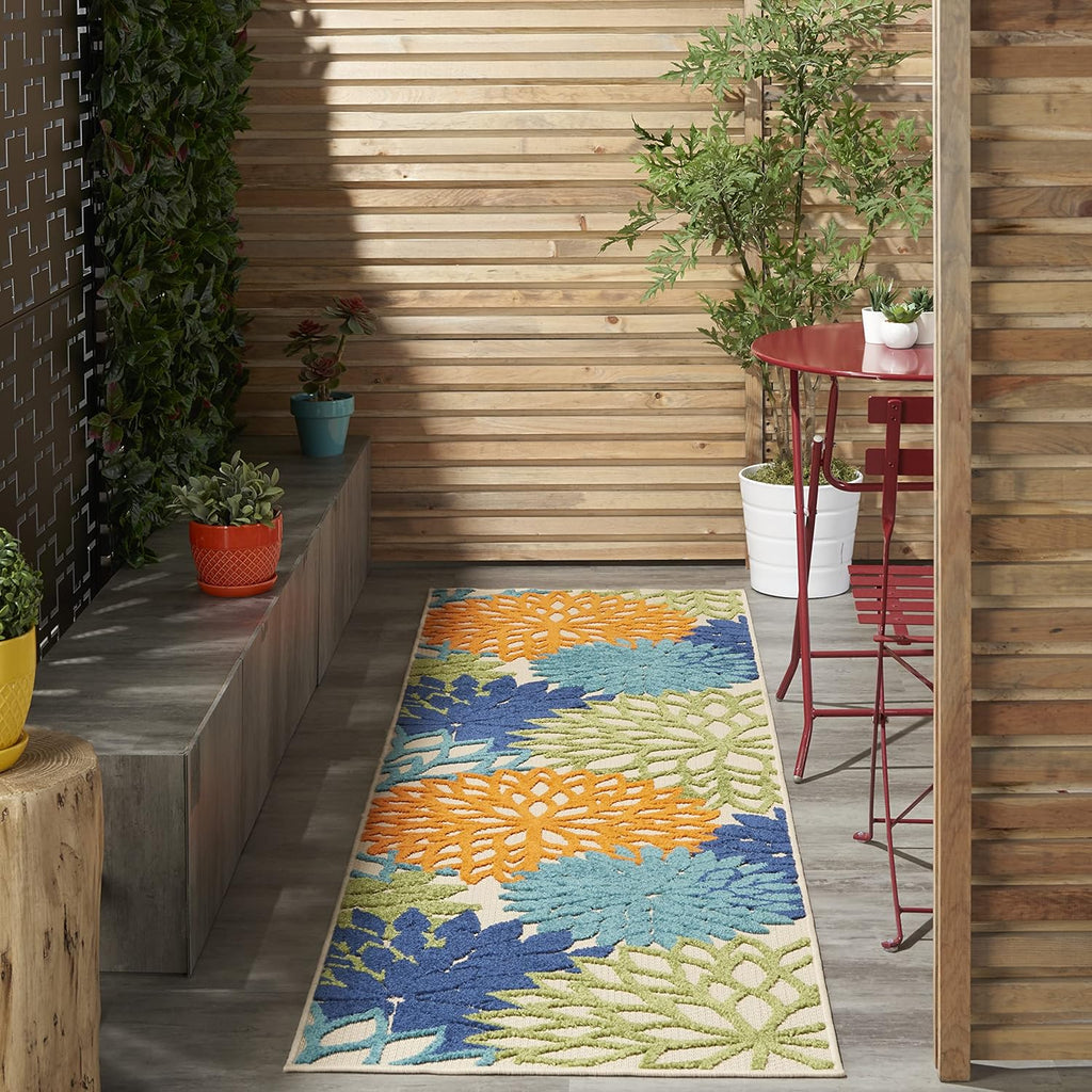 Nourison Aloha Indoor/Outdoor Multicolor 2'3" x 12' Area Rug, Tropical, Botanical, Easy Cleaning, Non Shedding, Bed Room, Living Room, Dining Room, Deck, Backyard, Patio (2x12)