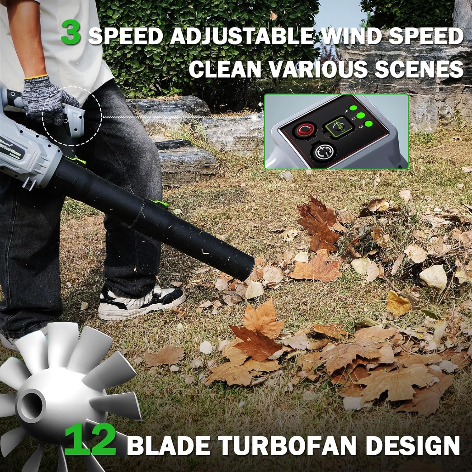 Leaf Blower Cordless,2 x 21V 6.0Ah Battery and Charger, with 680CFM 190MPH Electric Cordless Leaf Blower, 3-Variable Speed & Turbo Mode, Blowers for Lawn Care (5002)-F (Grey)