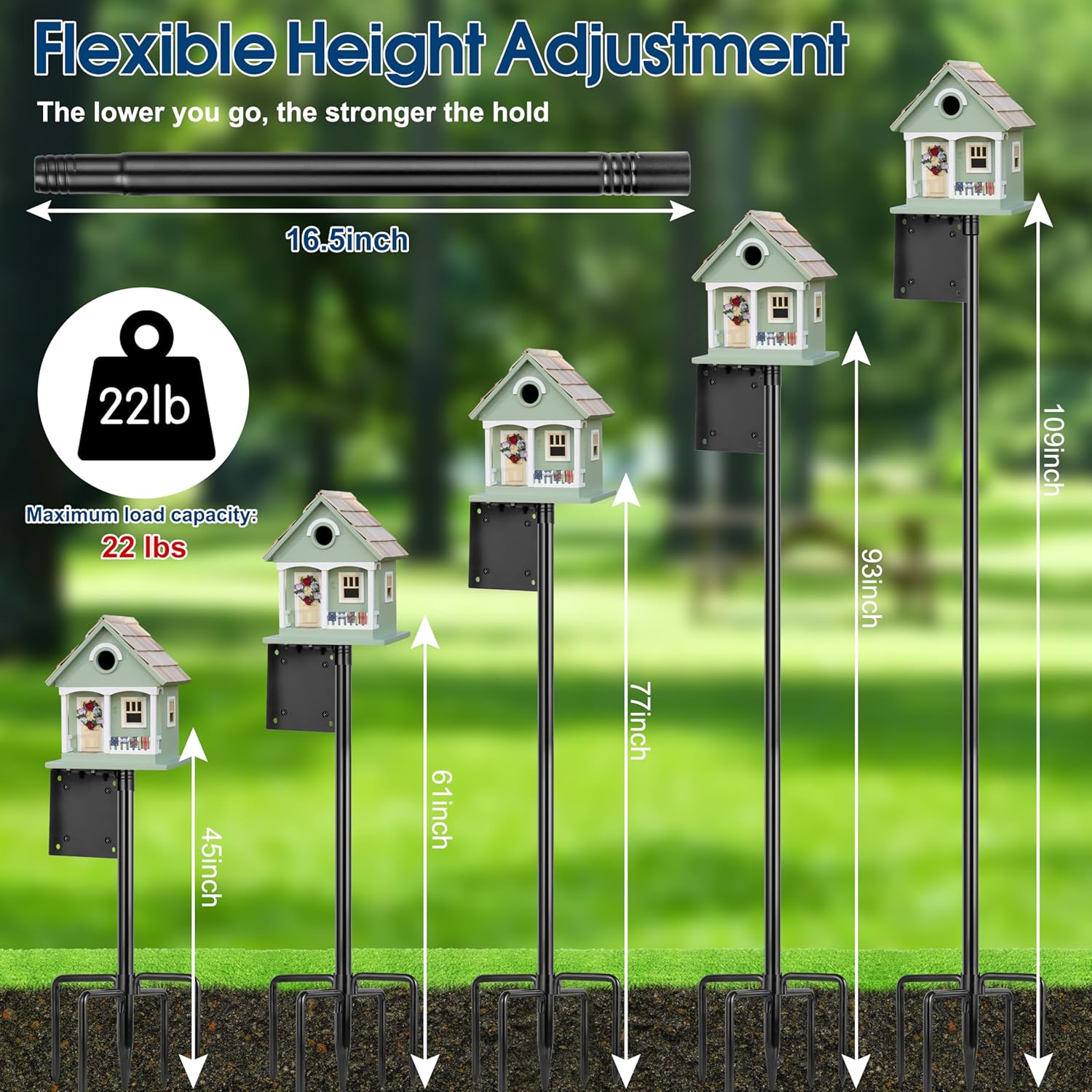 Ottsuls 2 Pack 109 Inch Heavy Duty Bird Feeder Pole Kit for Wild Birds, with 5-Prong Base Feeding Station, Adjustable Birdhouse Stand