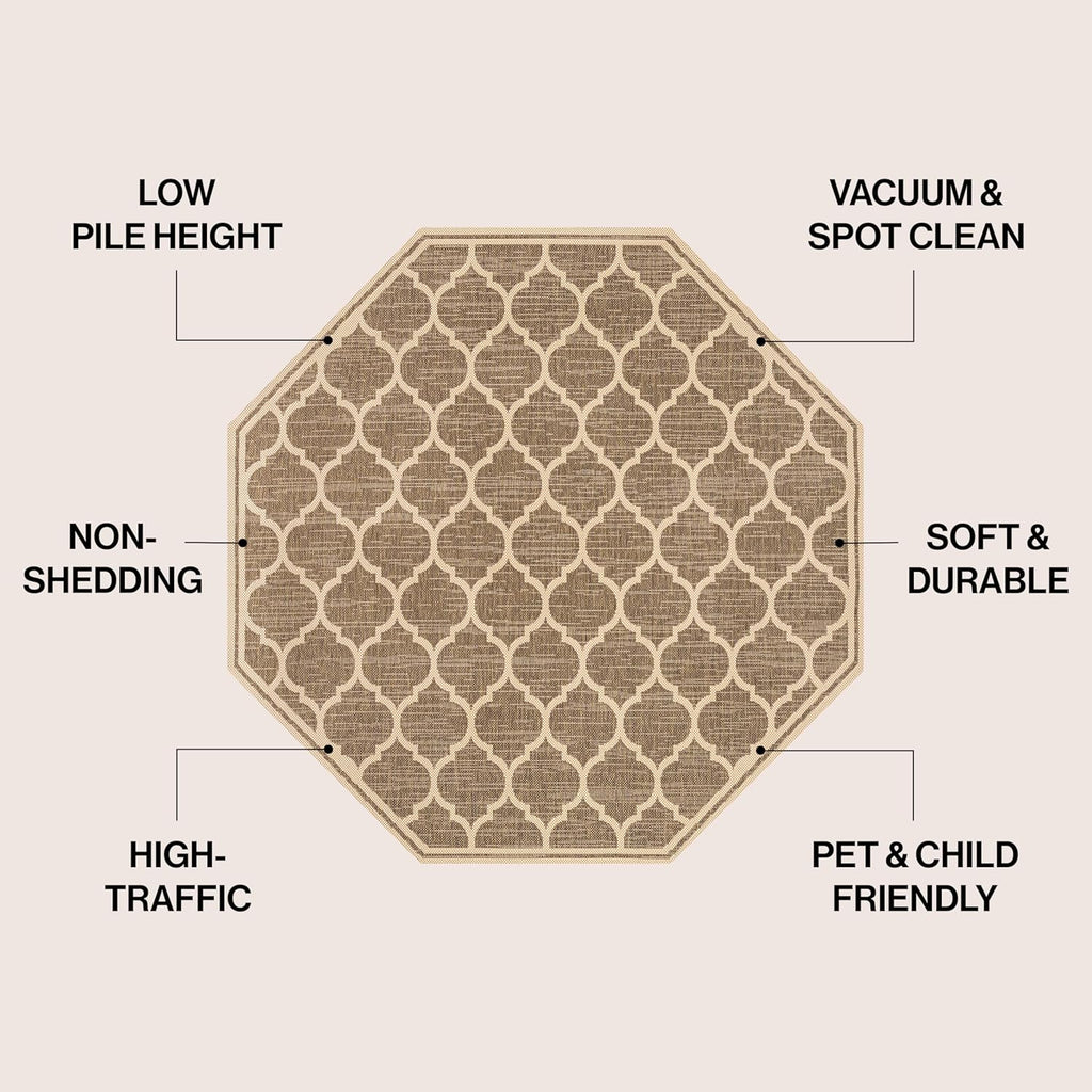 Eyely BMS109A-5TGN Trebol Moroccan Trellis Textured Weave Brown/Beige 5' Octagon Indoor/Outdoor Area Rug, Brown/Beige, 5' Octagon, Indoor/Outdoor, Area Rug