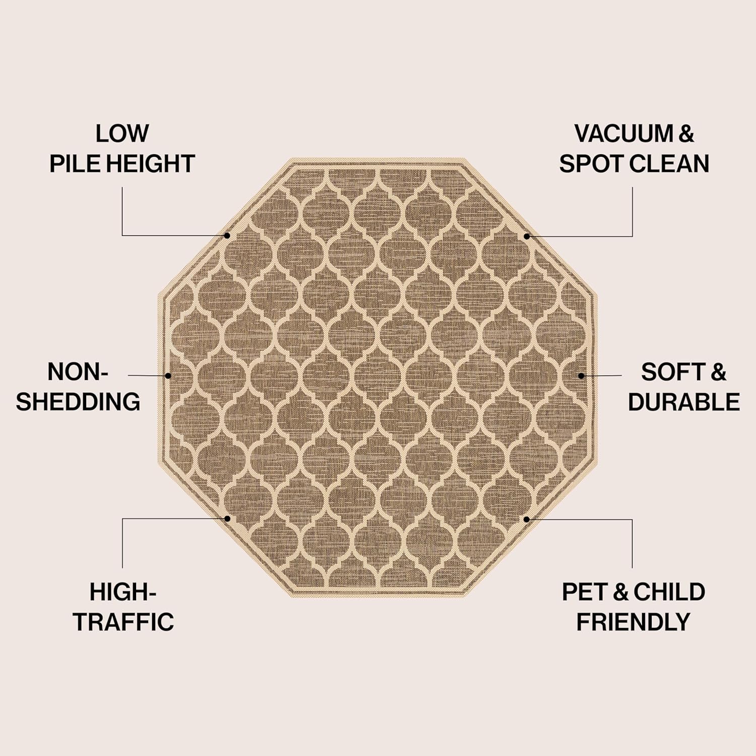Eyely BMS109A-5TGN Trebol Moroccan Trellis Textured Weave Brown/Beige 5' Octagon Indoor/Outdoor Area Rug, Brown/Beige, 5' Octagon, Indoor/Outdoor, Area Rug
