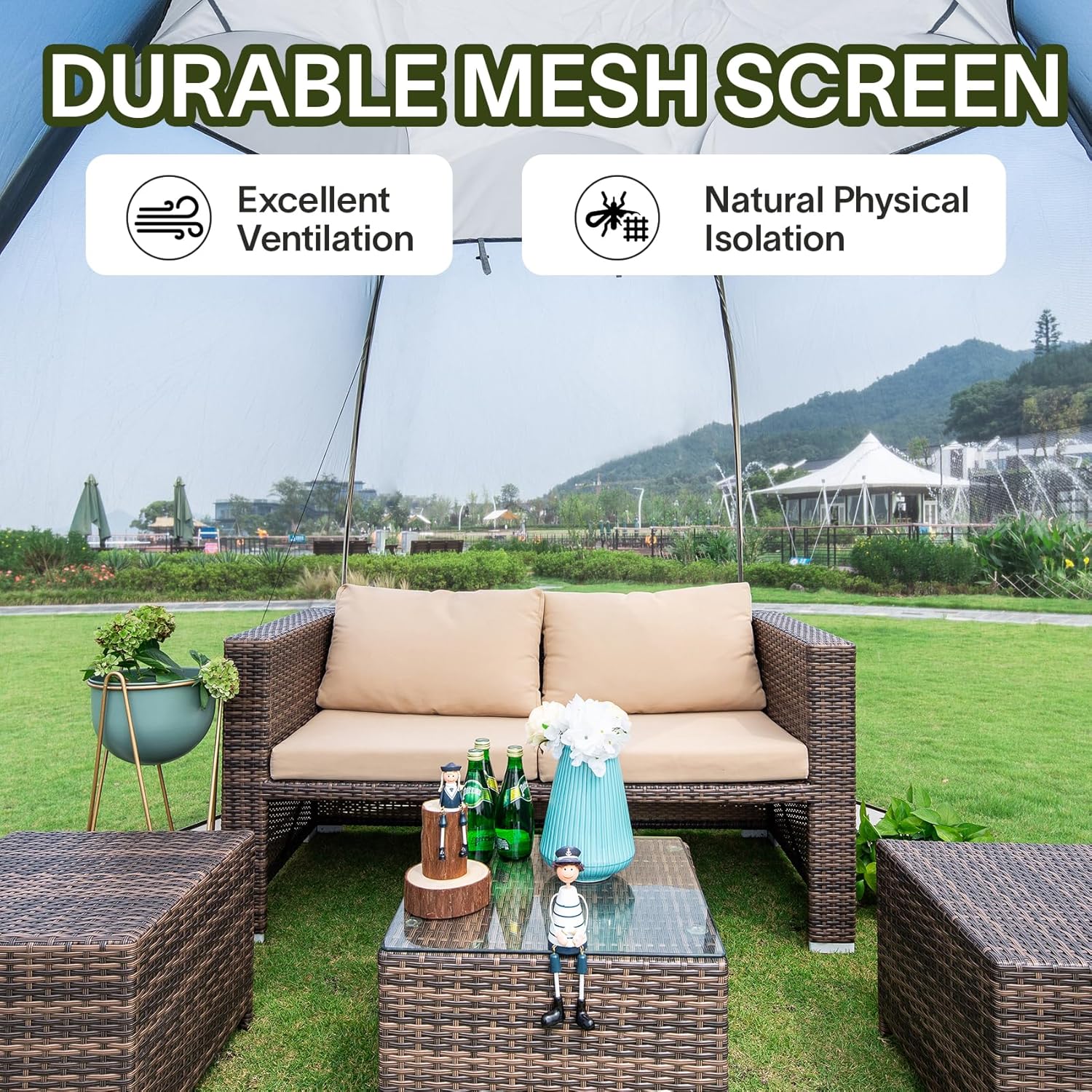 Alvantor Screen House Gazebo, 6-10-15 Person Pop Up Igloo Screened Canopy Tent with Mosquito Netting Sides, Instant UV Resistant Sun Shelter for Garden, Patio, Backyard