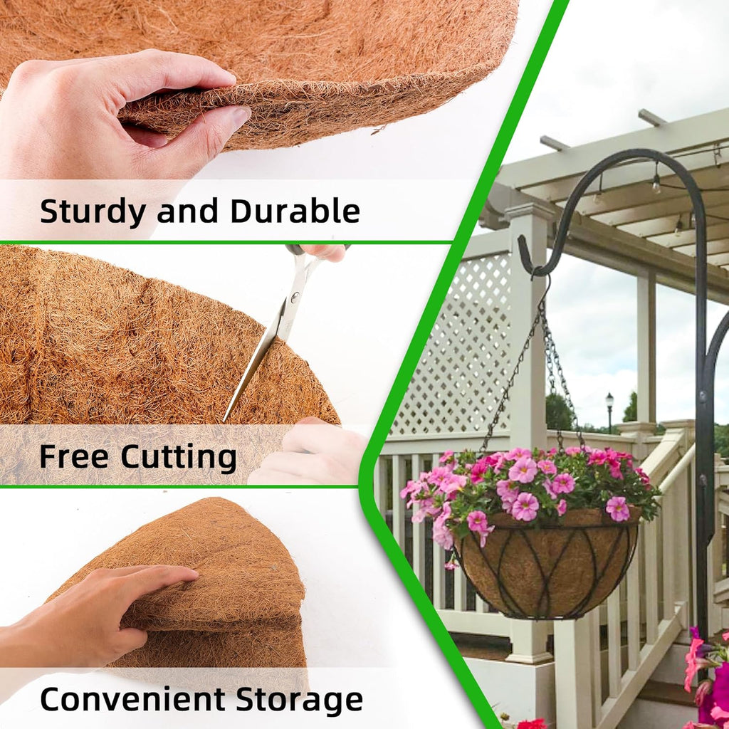 4 Pcs of 18-Inch Hanging Basket Coco Liners Replacement - Natural Round Coconut Fiber Planter Basket Liners for Hanging Basket Flowers
