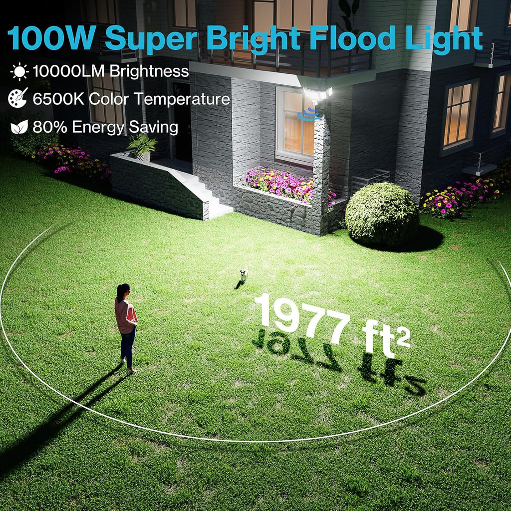 Olafus 100W Motion Sensor Outdoor Lights, 10000LM 6500K Daylight Flood Lights Outdoor Motion Sensor, Dusk to Dawn Outdoor Lighting, IP65 Waterproof Motion Detector Lights for Outside, White
