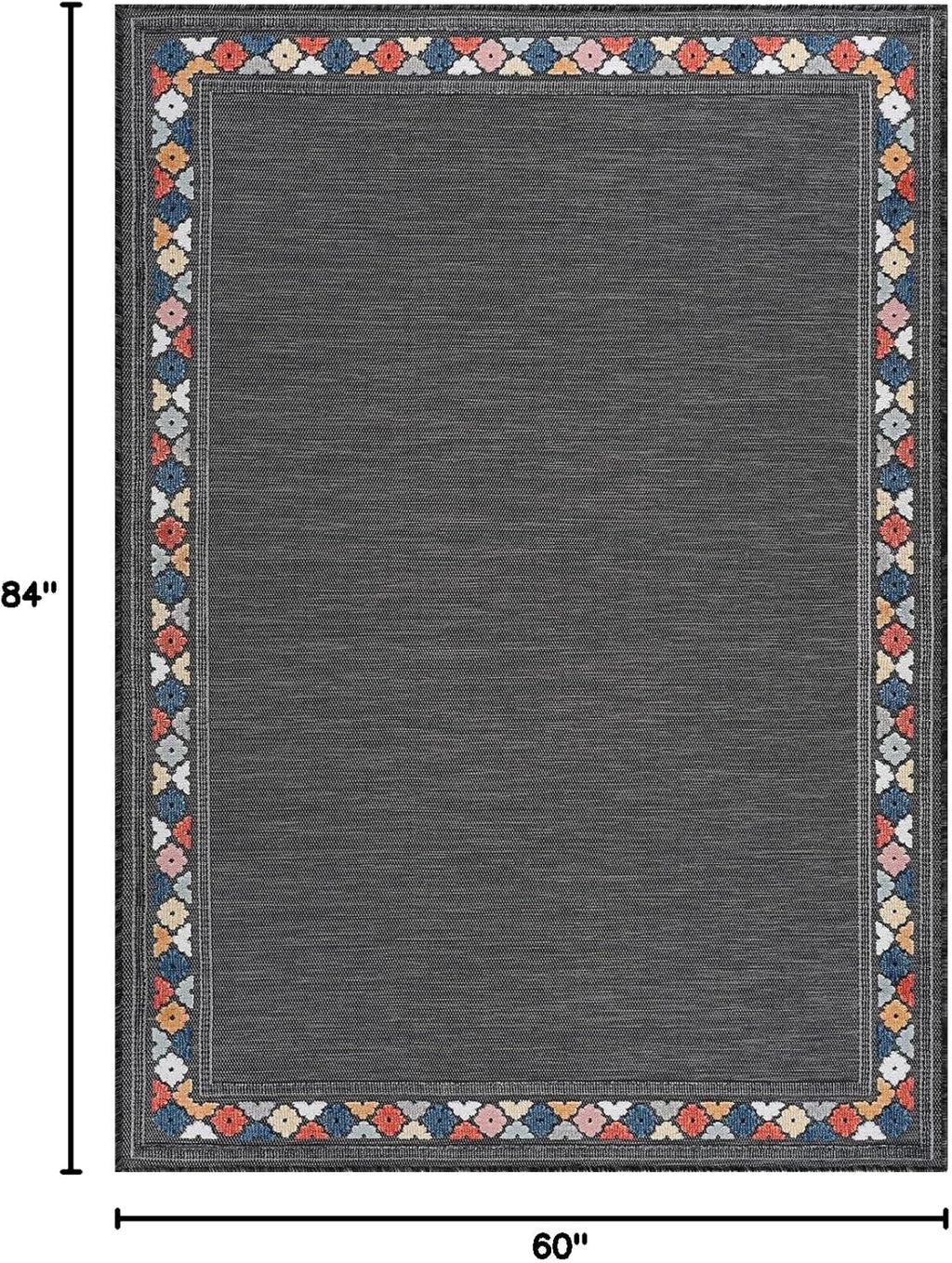 Beverly Rug Outdoor Rug 5x7 Modern Bordered Area Rugs for Indoor and Outdoor Patio Easy to Clean Non Shedding Living Room Porch Garden Washable Outside Carpet (5 x 7 Dark Gray)