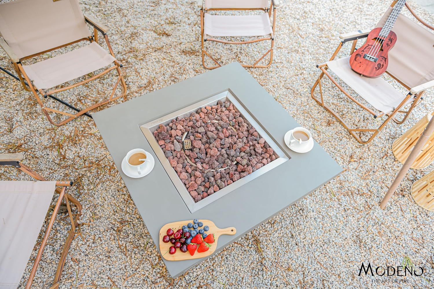 AMS Fireplace | Modeno | Westport | Firepit Table | Cover and Lava Rocks Included | (Fuel: Liquid Propane - Light Gray)