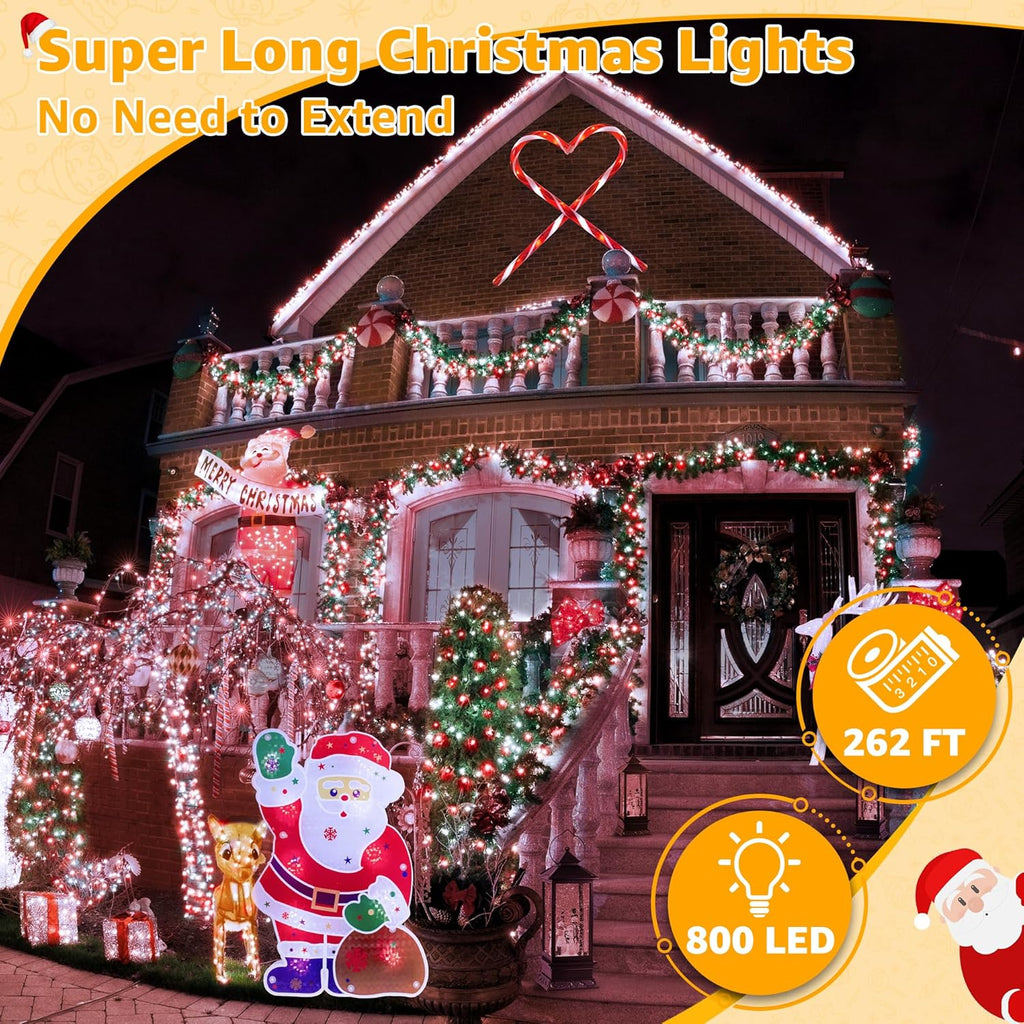 Ollny Christmas Lights Outdoor 800LED 262FT, Red and White Plug in Fairy Lights with Remote, 8 Modes Waterproof Timers Dimmable LED String Lights for Indoor House Outside Bedroom Patio Balcony