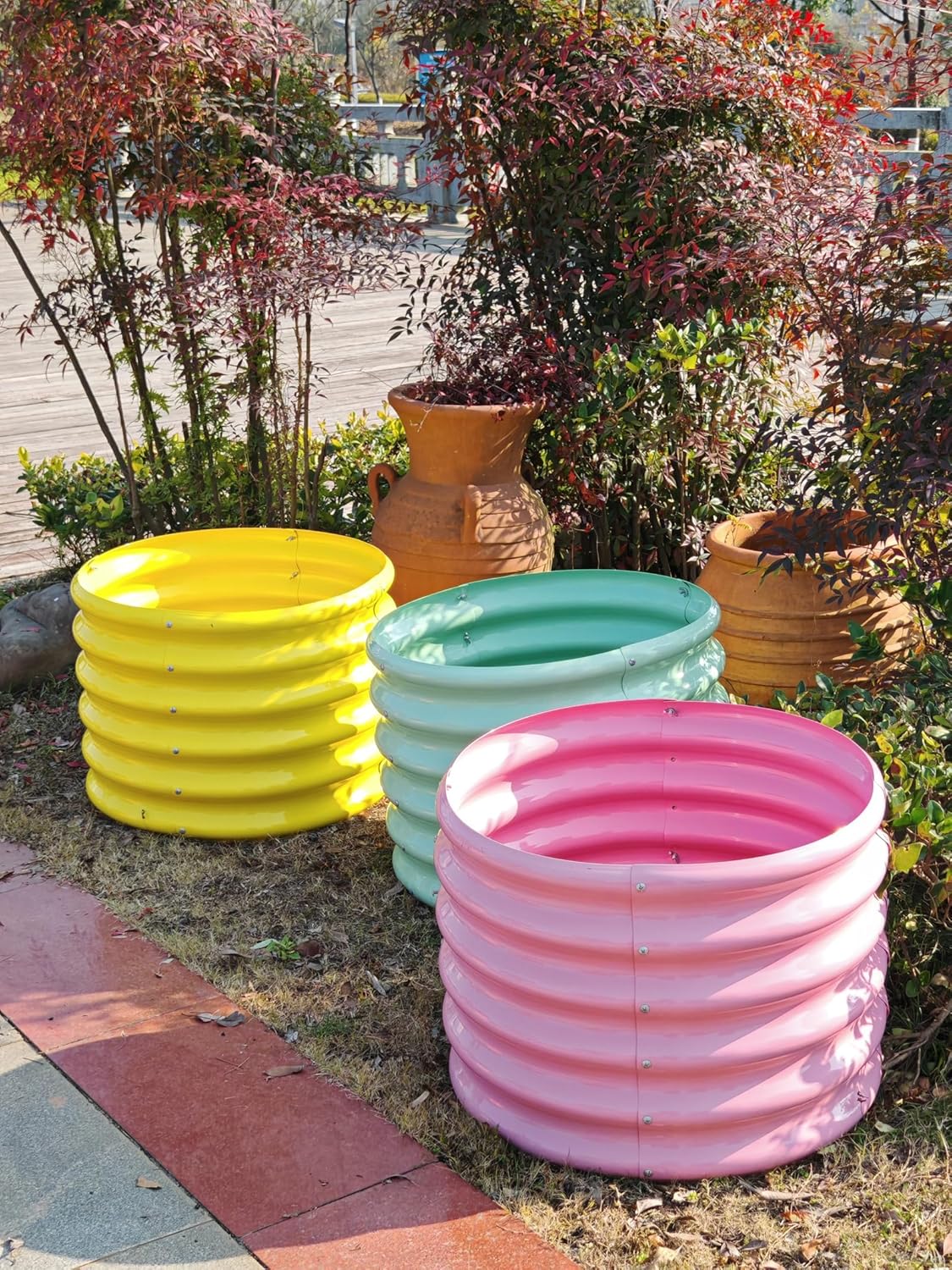 A ANLEOLIFE Kids Raised Garden Beds Outdoor (4-Pack)-24x24x18in Round Galvanized Metal Planter Box for Planting Vegetables, Flowers, Fruits, Eco-Safe & Easy Setup, Mint Green