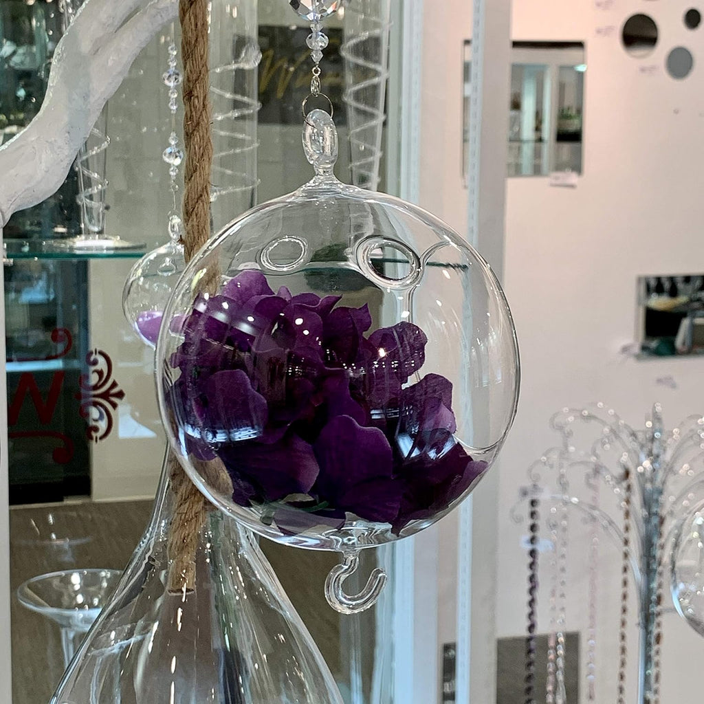 WGV Hanging Terrarium Globe, Width 5", Height 7", Double Hook, DIY Air Succulent Planter, Clear Glass Vase Orb, Candle Holder for Windowsill Outdoor Garden Decor, 1 Piece